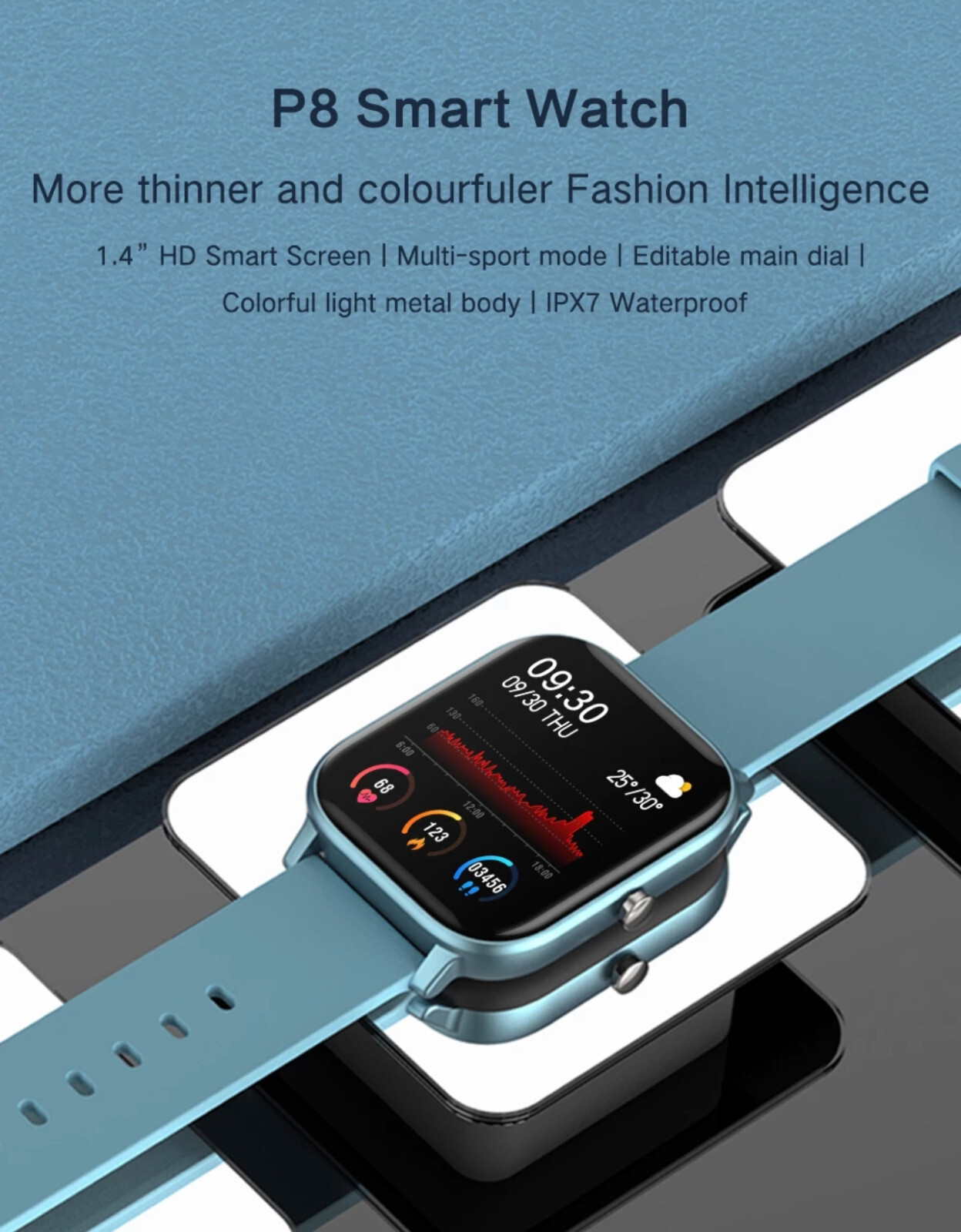 IP67 P8 Waterproof Smart Watches Blood Pressure Heart Rate Pedometer Smartwatch