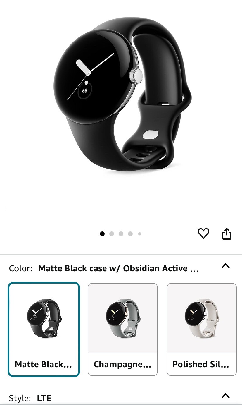 Google Pixel Watch 41mm Matte Black Stainless Steel Case with Obsidian Active