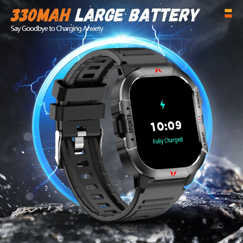 Smart Watch 2.01″ Display Men Sports LED Flashlight BT Call Health Monitor IP68
