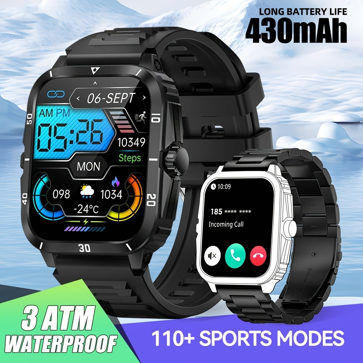 Smart Watch 1.96″ Bluetooth 5.3 Fitness 3ATM Waterproof USB for iPhone ANDROID