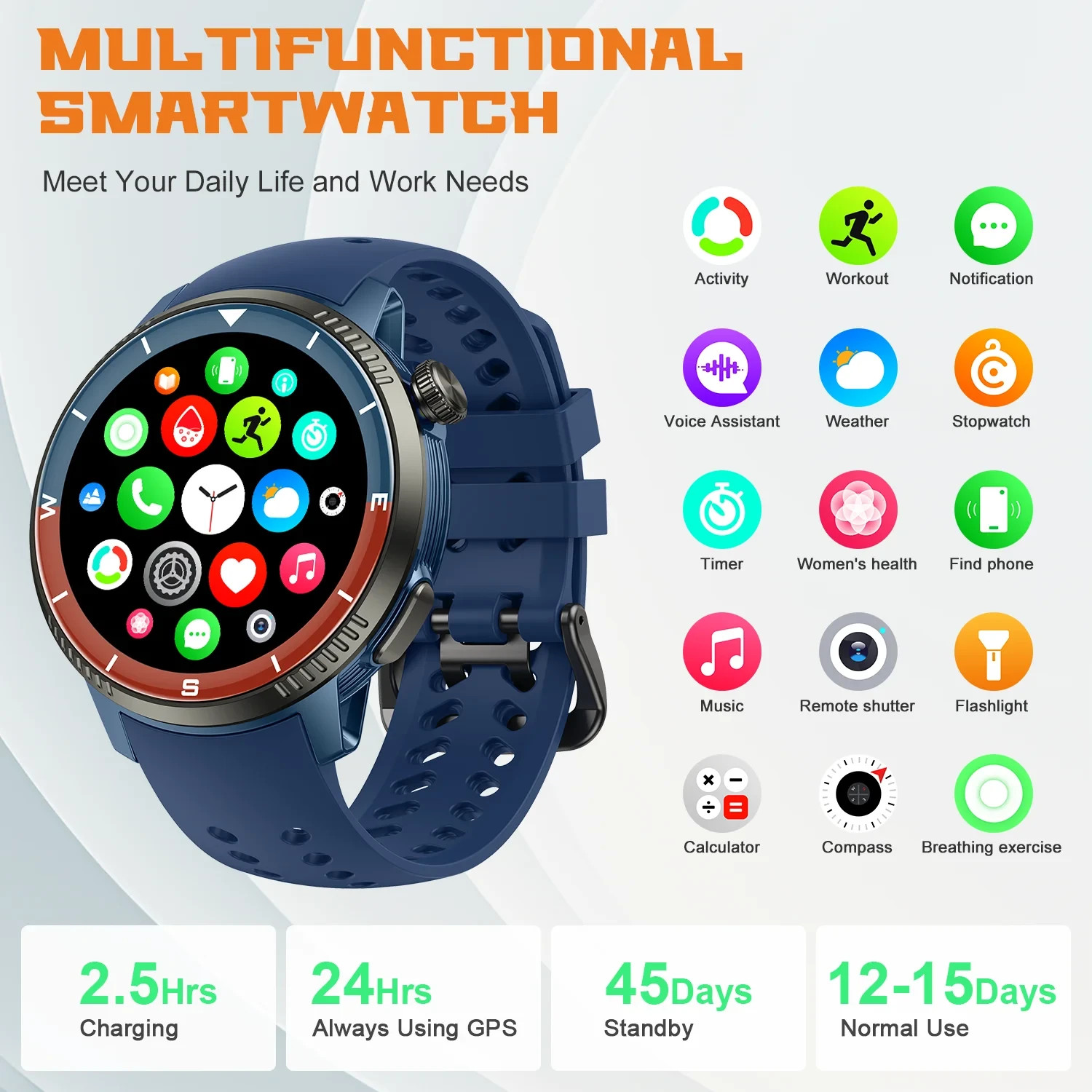 Smart Watch (Android & iOS), Smartwatch for Men Women, 1.43″HD AMOLED Display