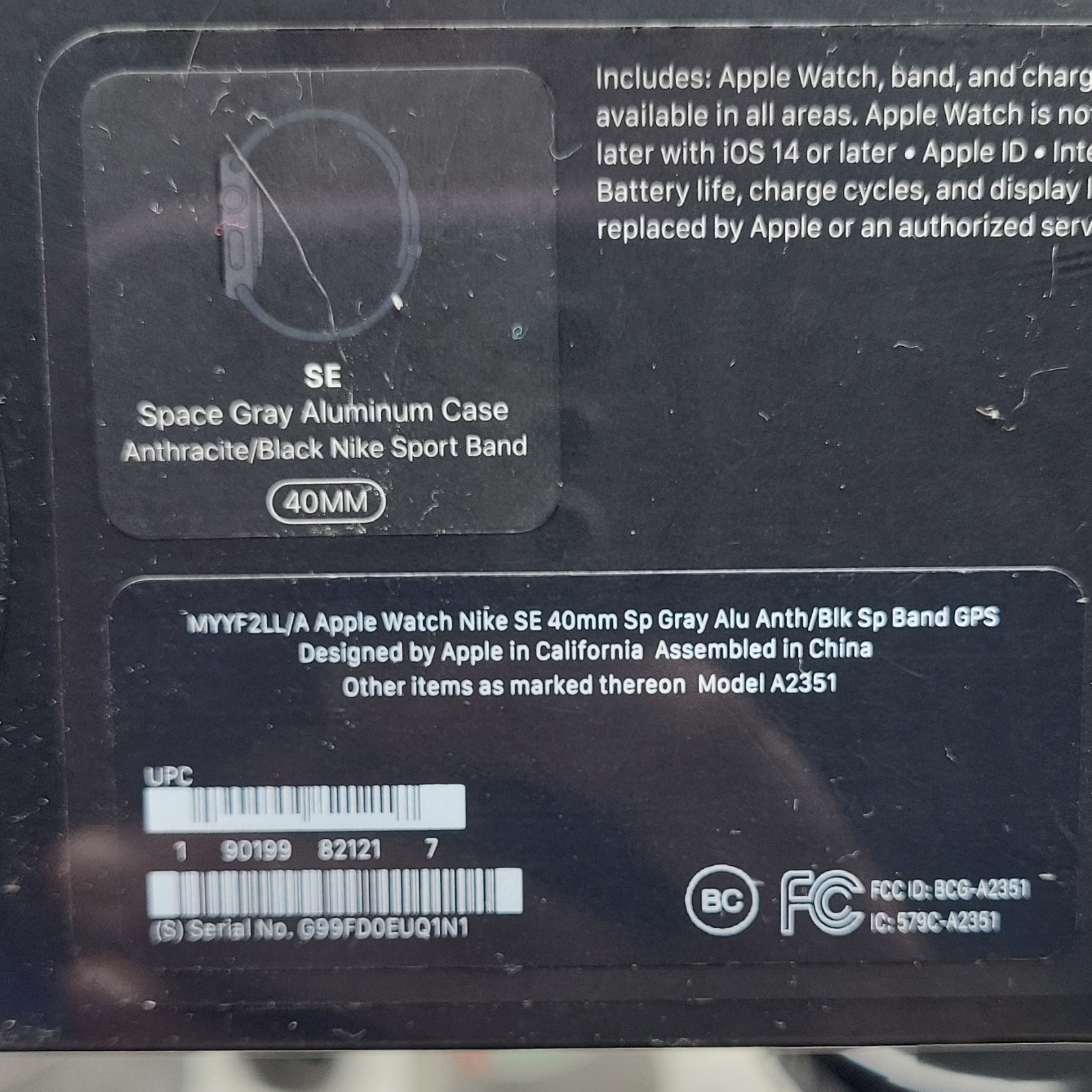 Apple Watch Nike SE 40mm Space Gray Aluminum GPS, Anthracite/Black Sport Band