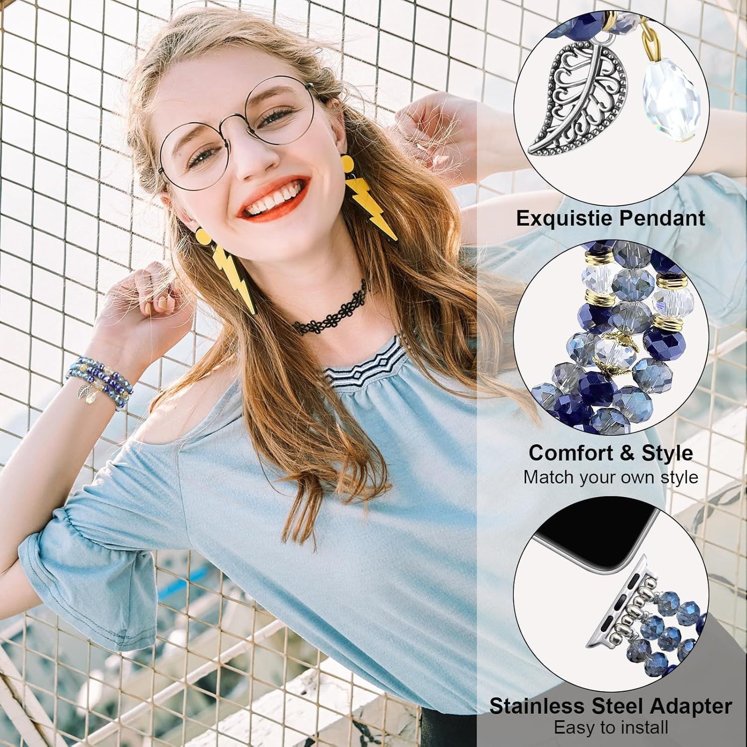 Beaded Strap Compatible with Apple Watch Series 11 38mm 40mm 41mm Fashion