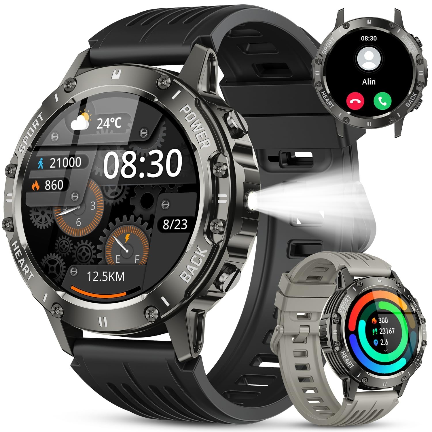 Smart Watch for Men Fitness Tracker: Military Make Answer Call Running Digital M