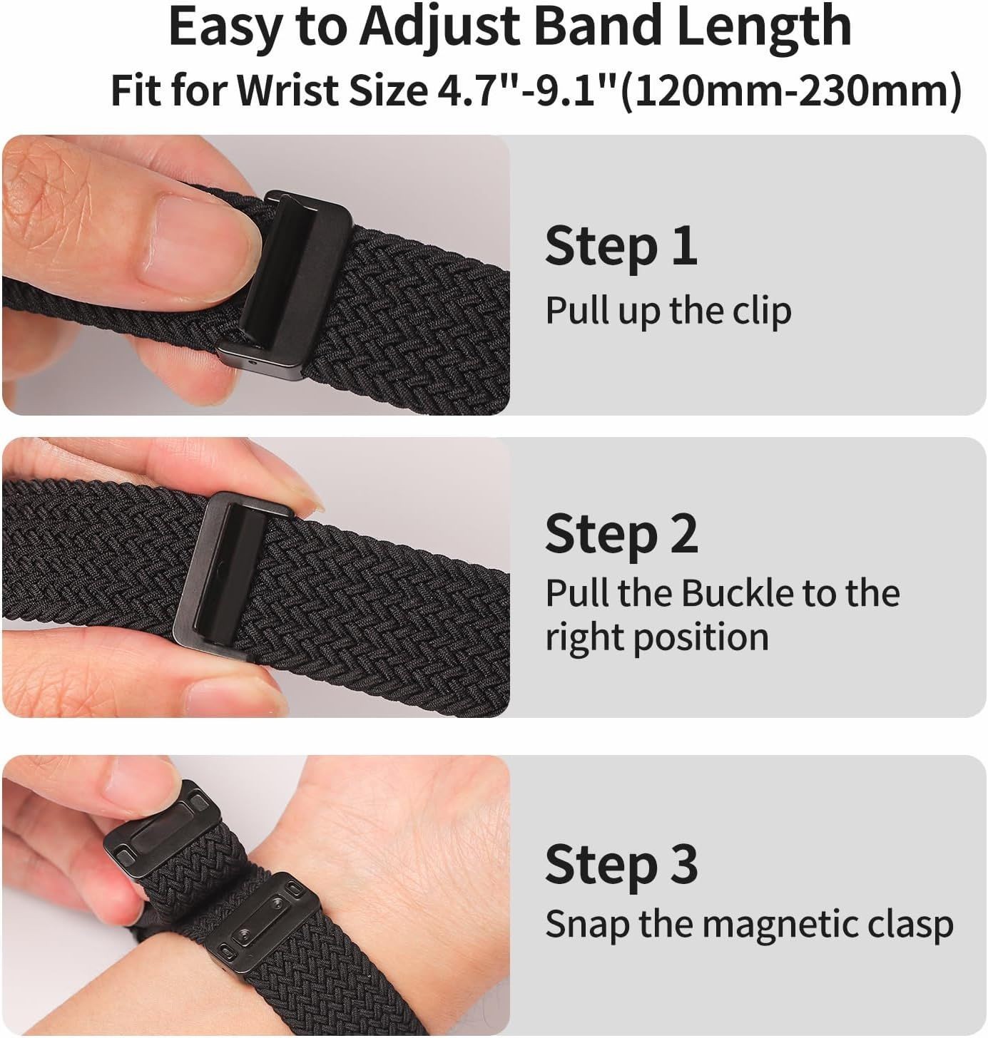 3-Pack Magnetic Braided Bands for Samsung Galaxy Watch 8 40mm 44mm, Sport Straps