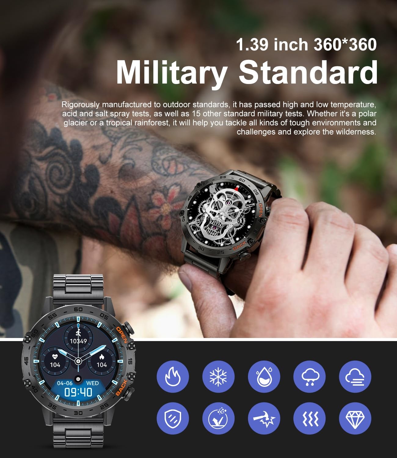 Military Smart Watch for Men(Answer/Dial Calls),100 Sports Modes, 5ATM Waterp…