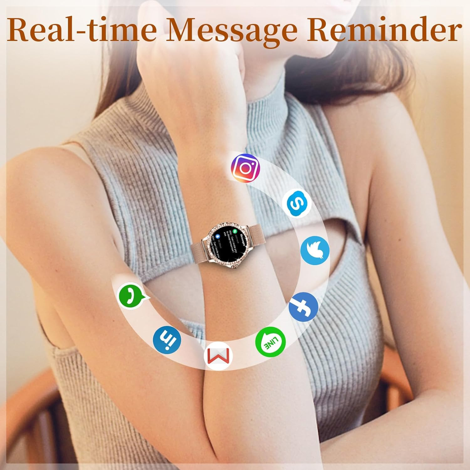 Smart Watches for Women (Answer/Make Call) with Diamonds, 1.3”HD Screen Bluetoot