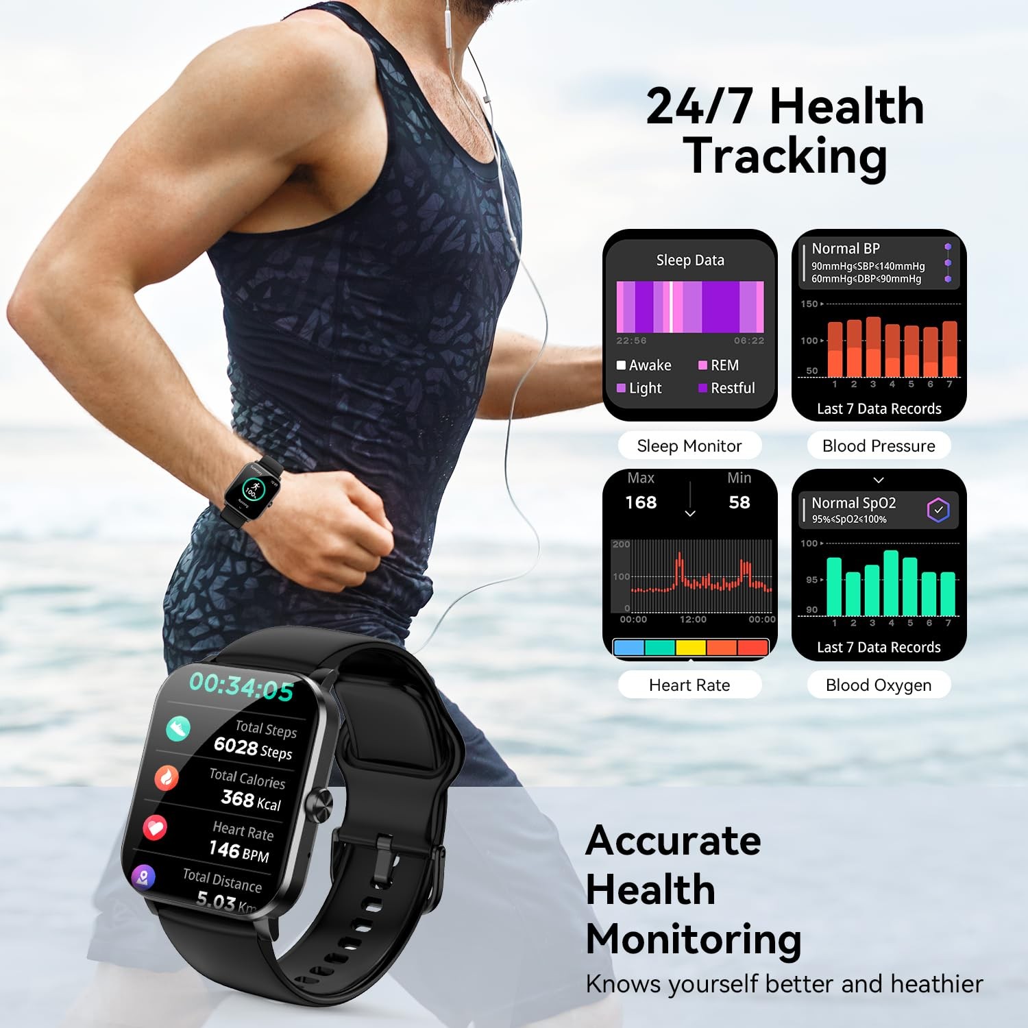 Ganopterygon Smart Watch 1.85 For Men Women Answer/Make Call Heart Rate Sleep