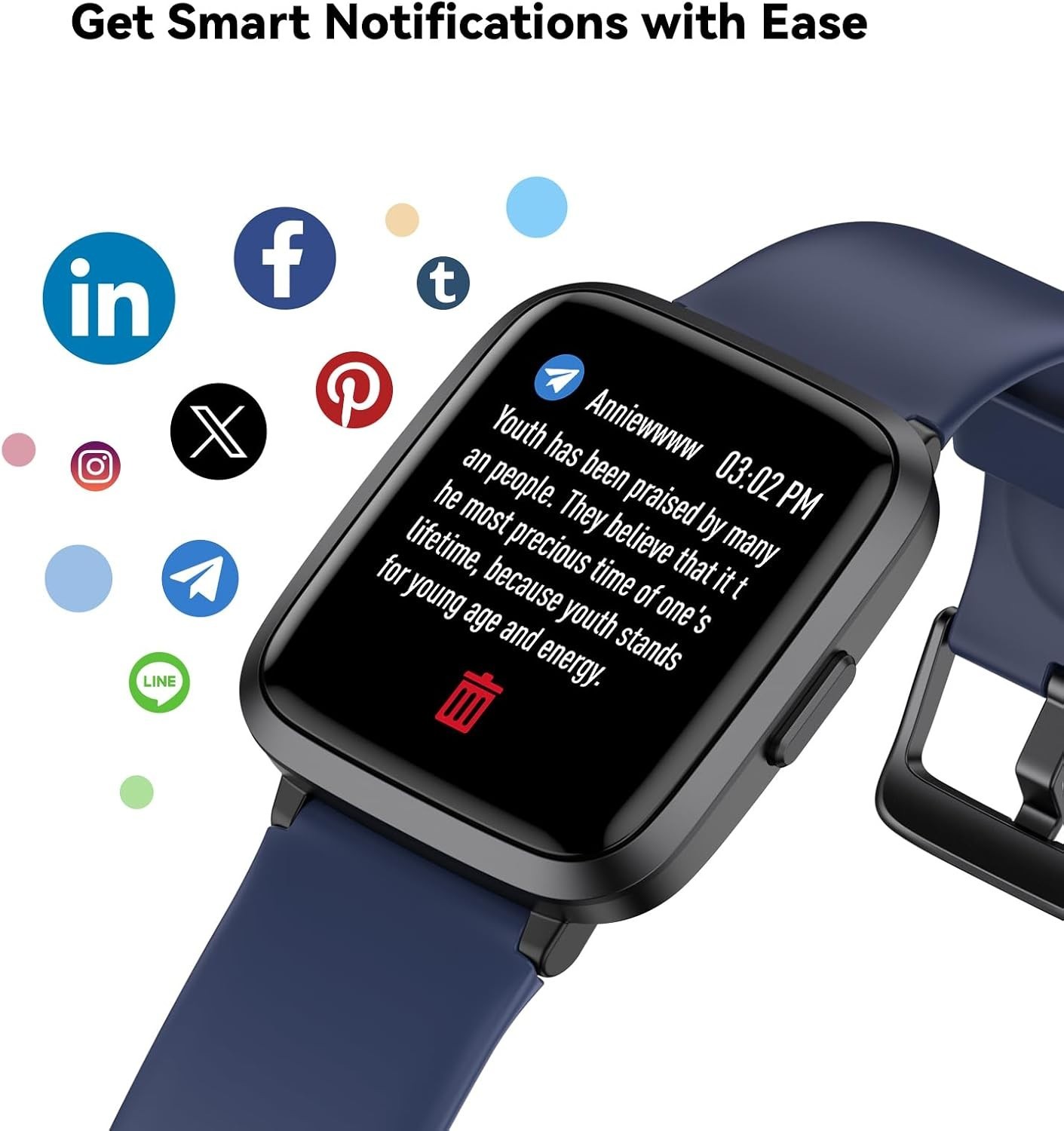 Multi-Sport Waterproof Fitness Watch with Activity Tracking & Long Battery Life