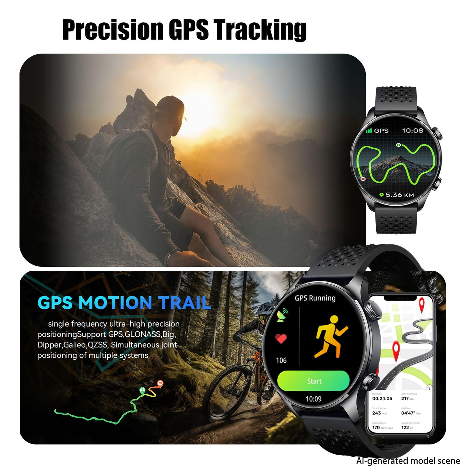 for Men, 1.43″ AMOLED, Built-in GPS, Black
