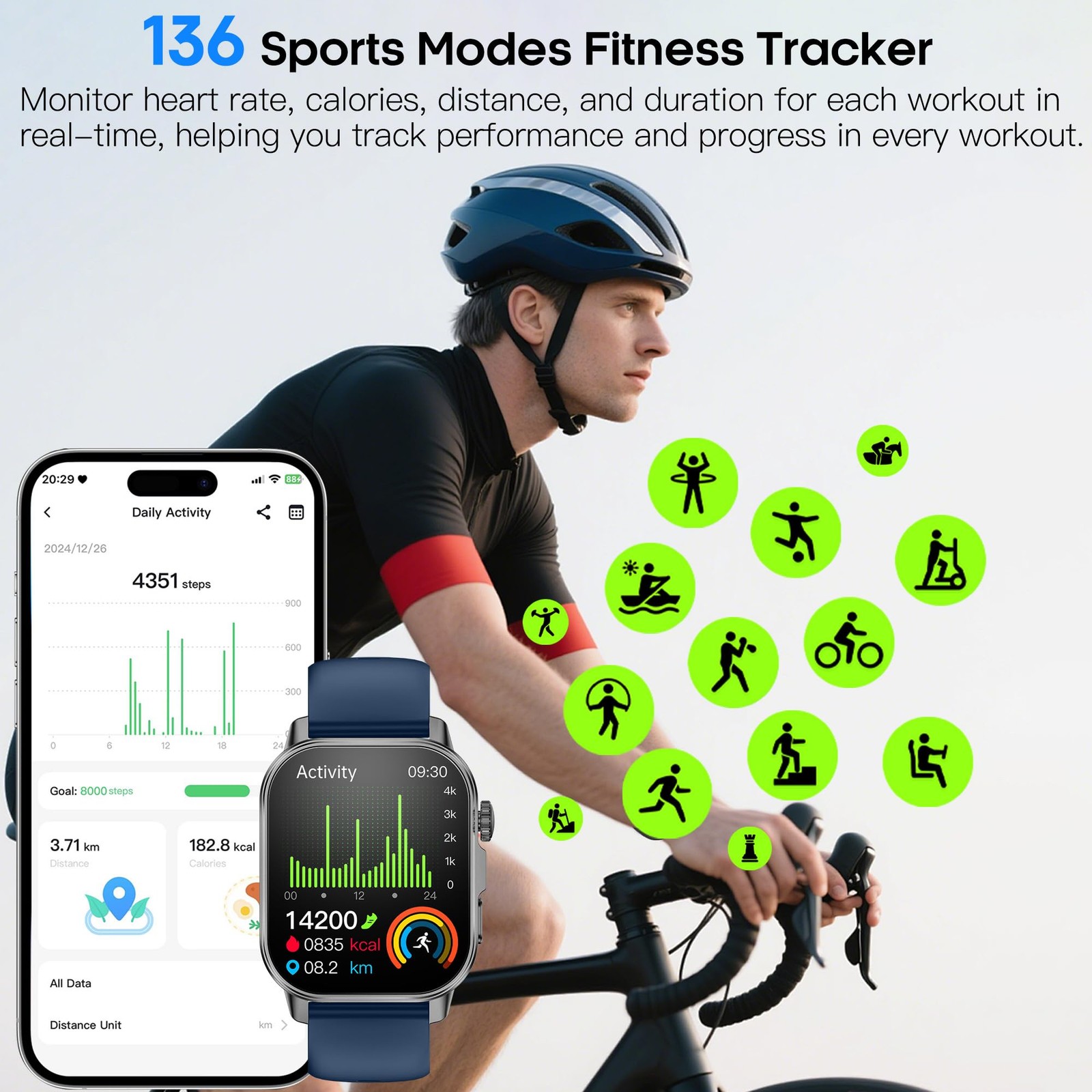 Yowow Bit Smart Watch For Men Women 2.0 Hd Display Blood Pressure Oxygen Heart