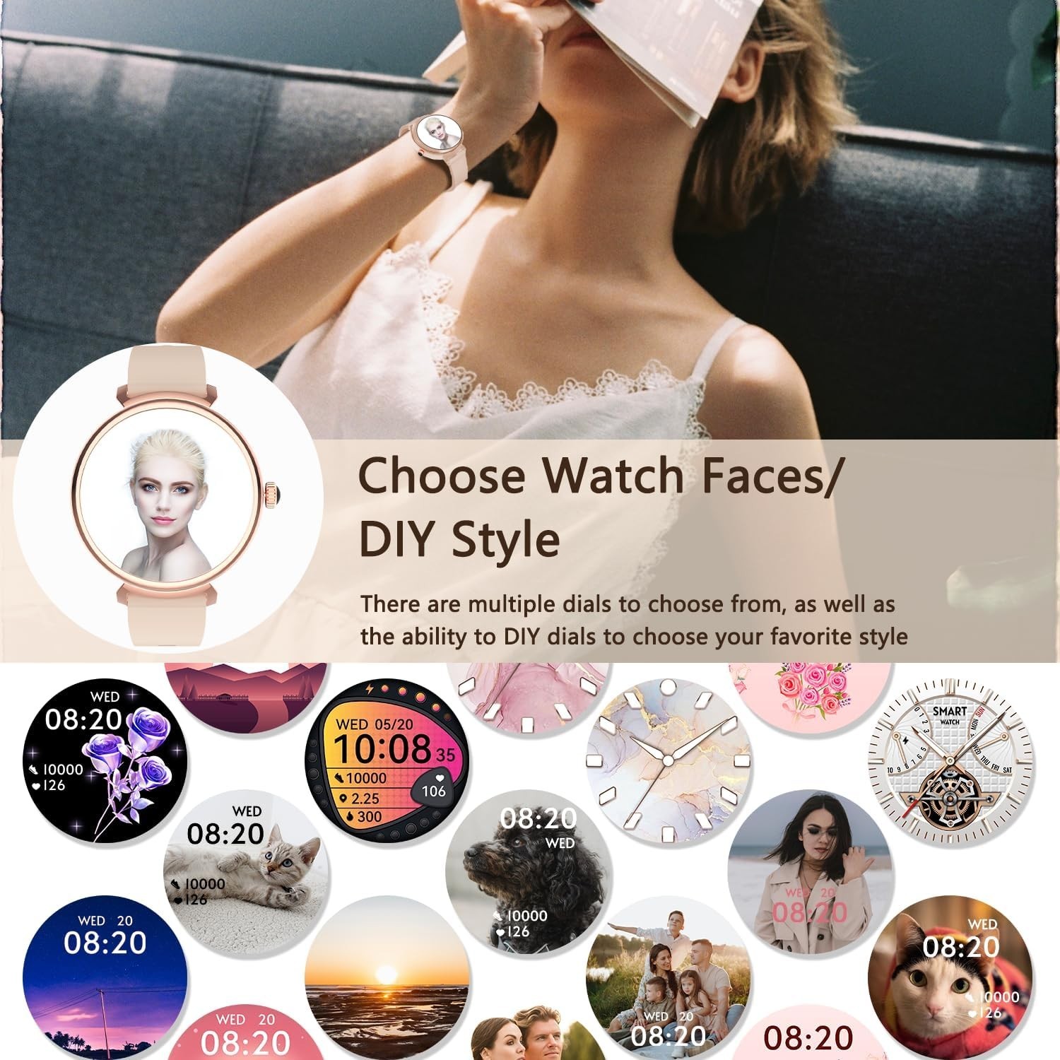 NEW 2025 Smart Watch Women Heart Rate For iPhone Android Bluetooth-Black