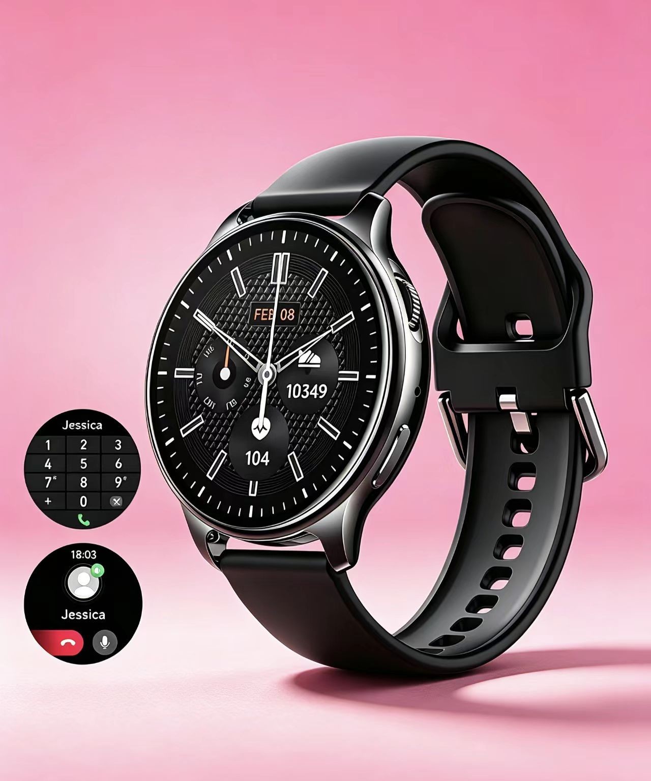 Brand New Women’s Dopamine Sports Smart Watch with Black Rubber Strap 52mm
