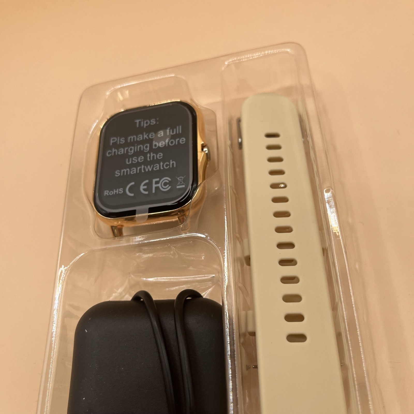 Unbranded Smart Watch Bluetooth Touchscreen Fitness Tracker Beige Band New Box