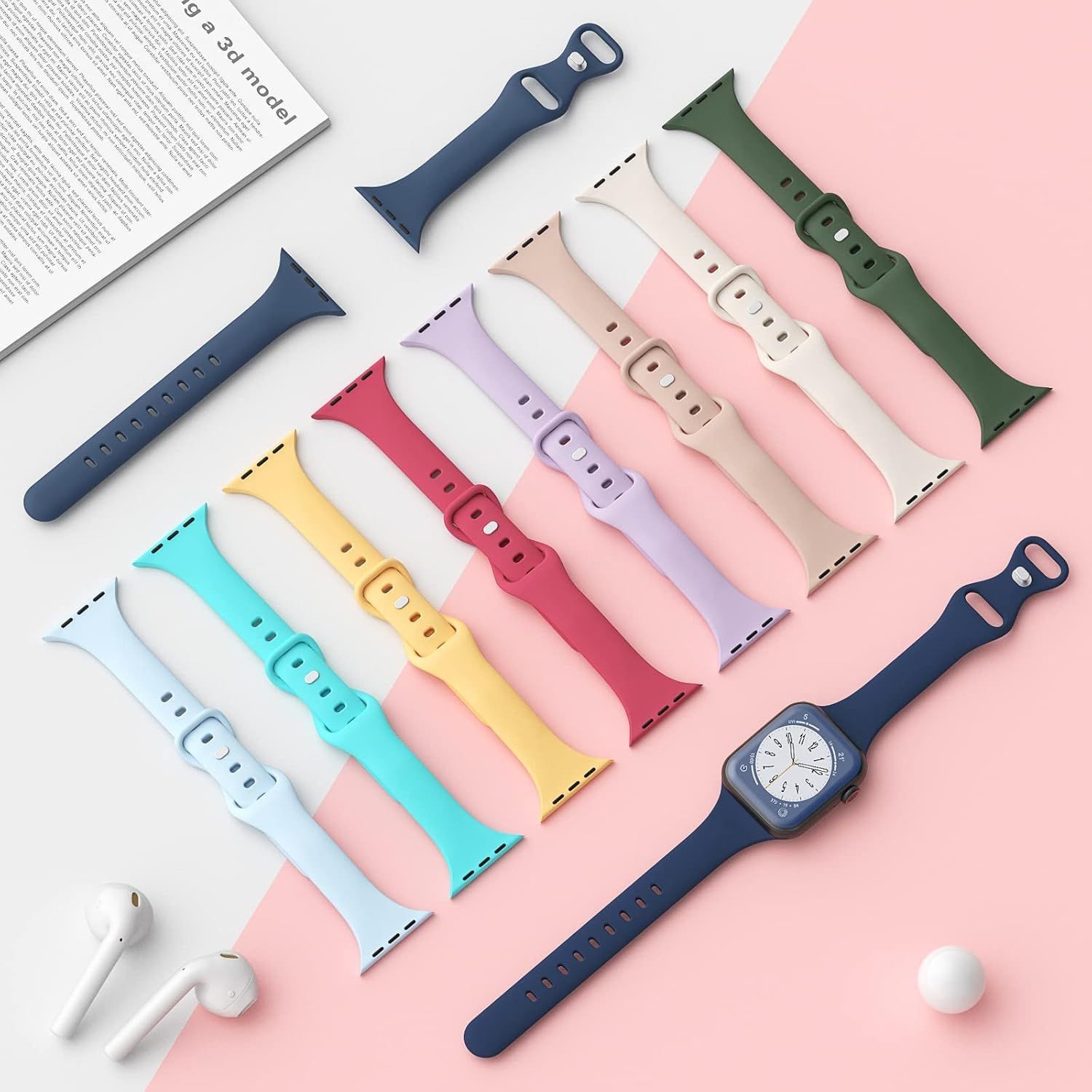 Silicone Slim Band for Apple Watch Series 11, 38mm, 40mm, 44mm – Starlight Color