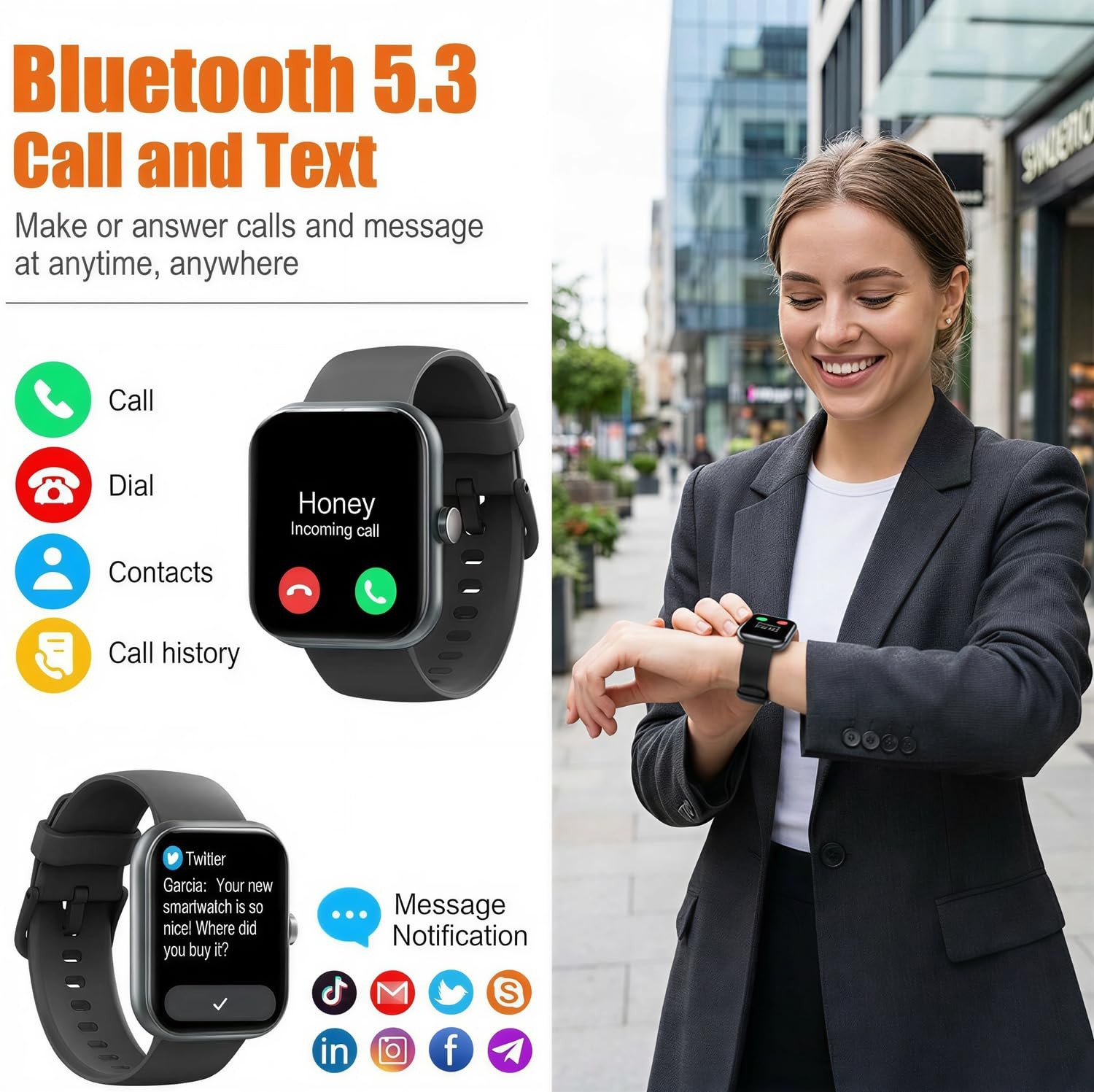 Smart Watch for Men Women (Answer/Make Call), 1.83″ HD Touchscreen Fitness Tr…
