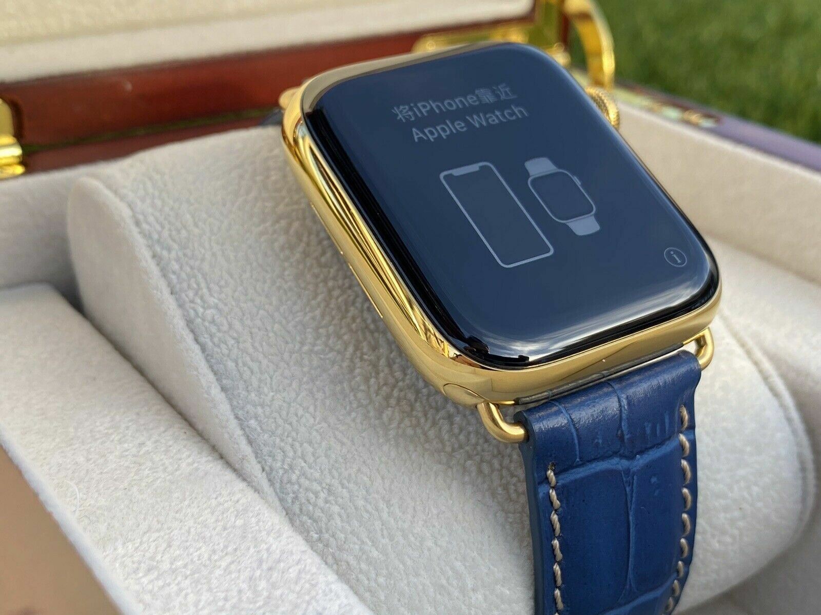 24K Gold Plated 44MM Apple Watch SERIES 5 Stainless Steel Blue Band GPS LTE