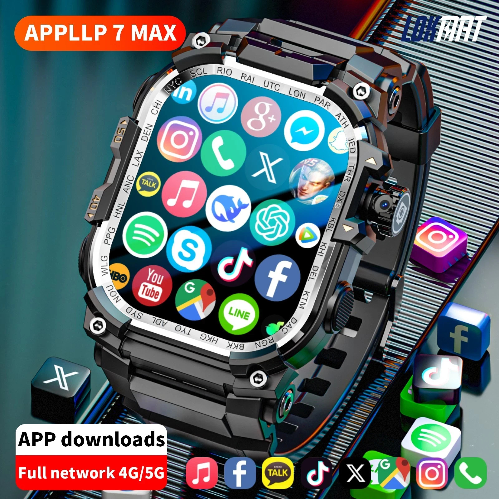 3GB+32GB 2.06” AMOLED 4G Smart Watch Mens Military Rugged Sports Smartwatch NEW