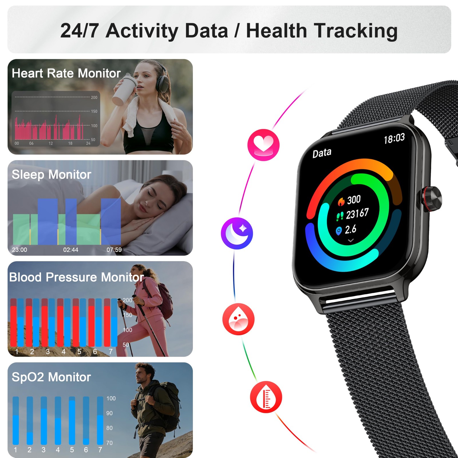 1.96 Inch Smart Watch Fitness Tracker With Call Function Heart Rate Sleep Mon…