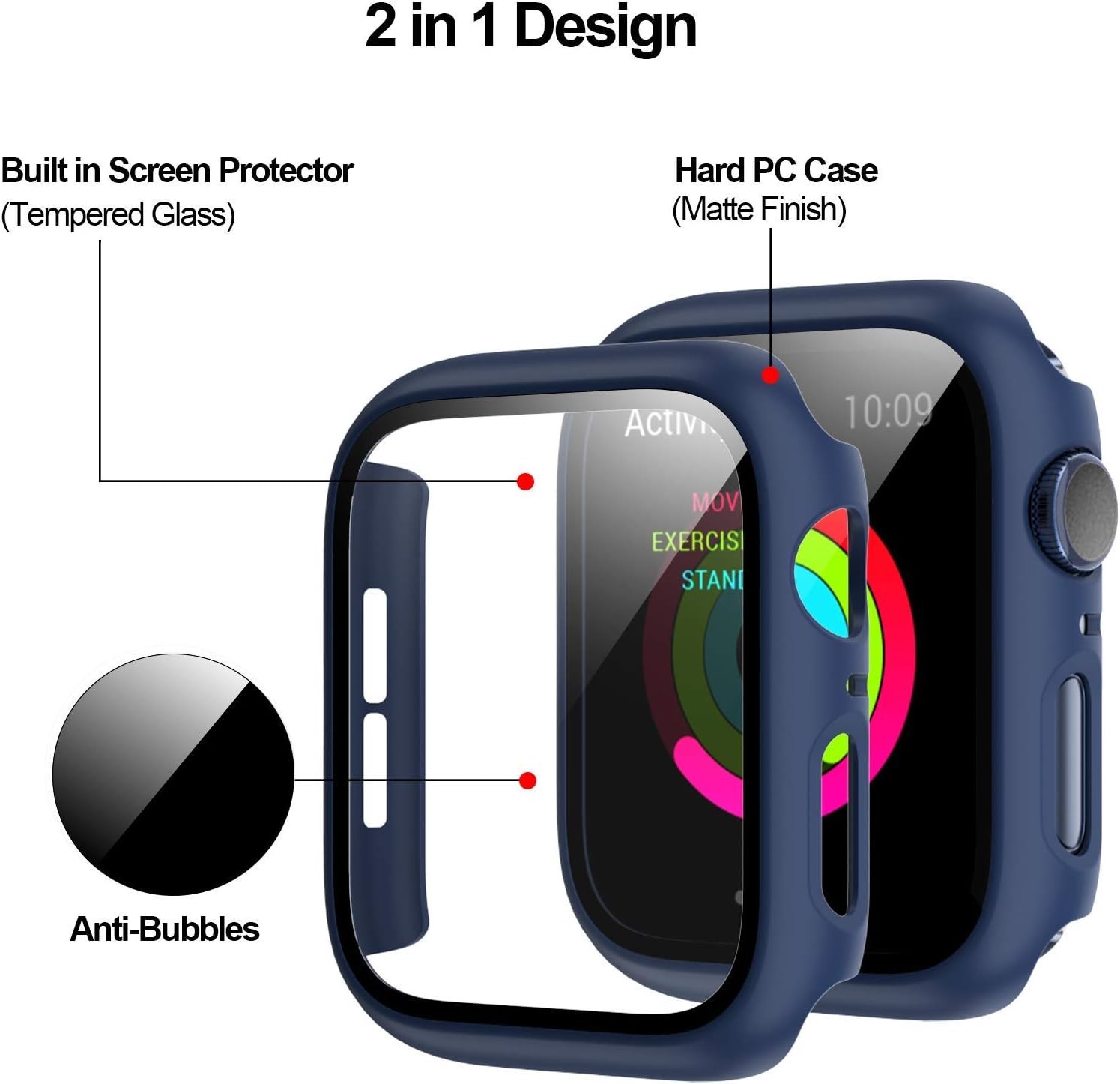 2 Pack Case for Apple Watch Series 3/2/1 42mm with Tempered Glass Screen Protect