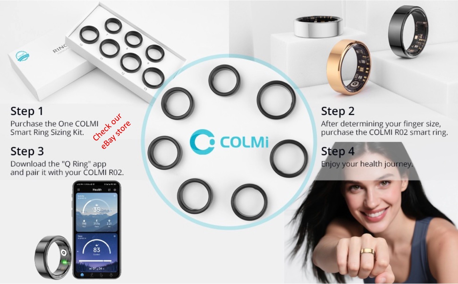 COLMI R02 Smart Ring with Charging Case Health Fitness Tracker Heart Rate Sleep