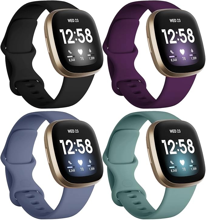 4 Pack Soft TPU Sport Strap Band Compatible with Fitbit Sense/Versa 3/4, Sense 2