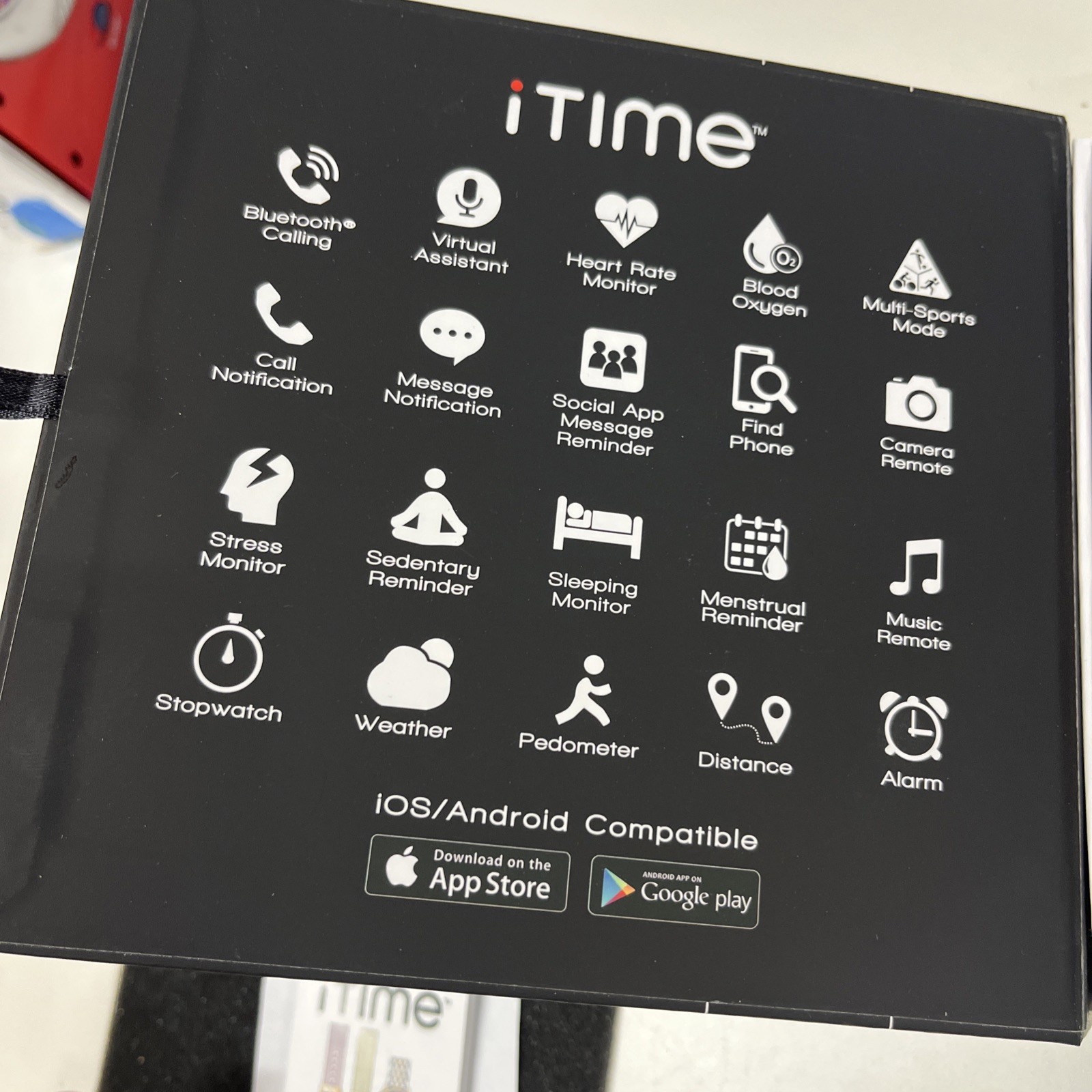 iTime Fitness Smartwatch w/ Heart Rate Monitor 3 Bands & Charging Cord