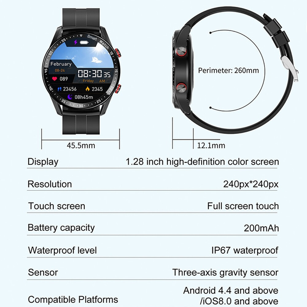 HW20 Smart Watch for Men – Leather Strap Perfect for Daily/Work Use
