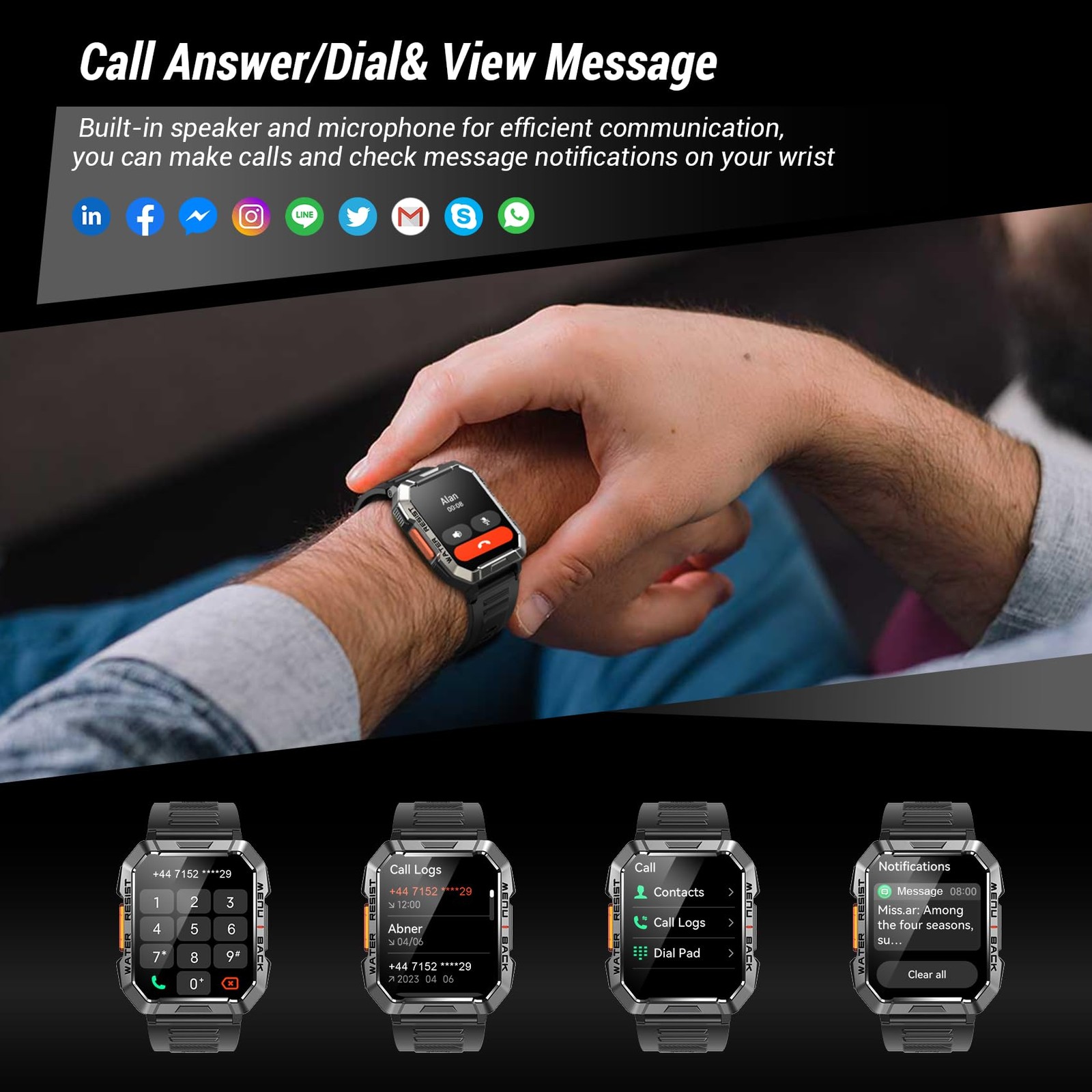 Military Smart Watch for Men (Answer/Make Calls), 2.01 Inches, W60 Black