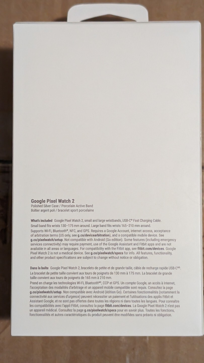 Google Pixel Watch 2 (WiFi) Polished Silver Case Porcelain Active Band [NEW]