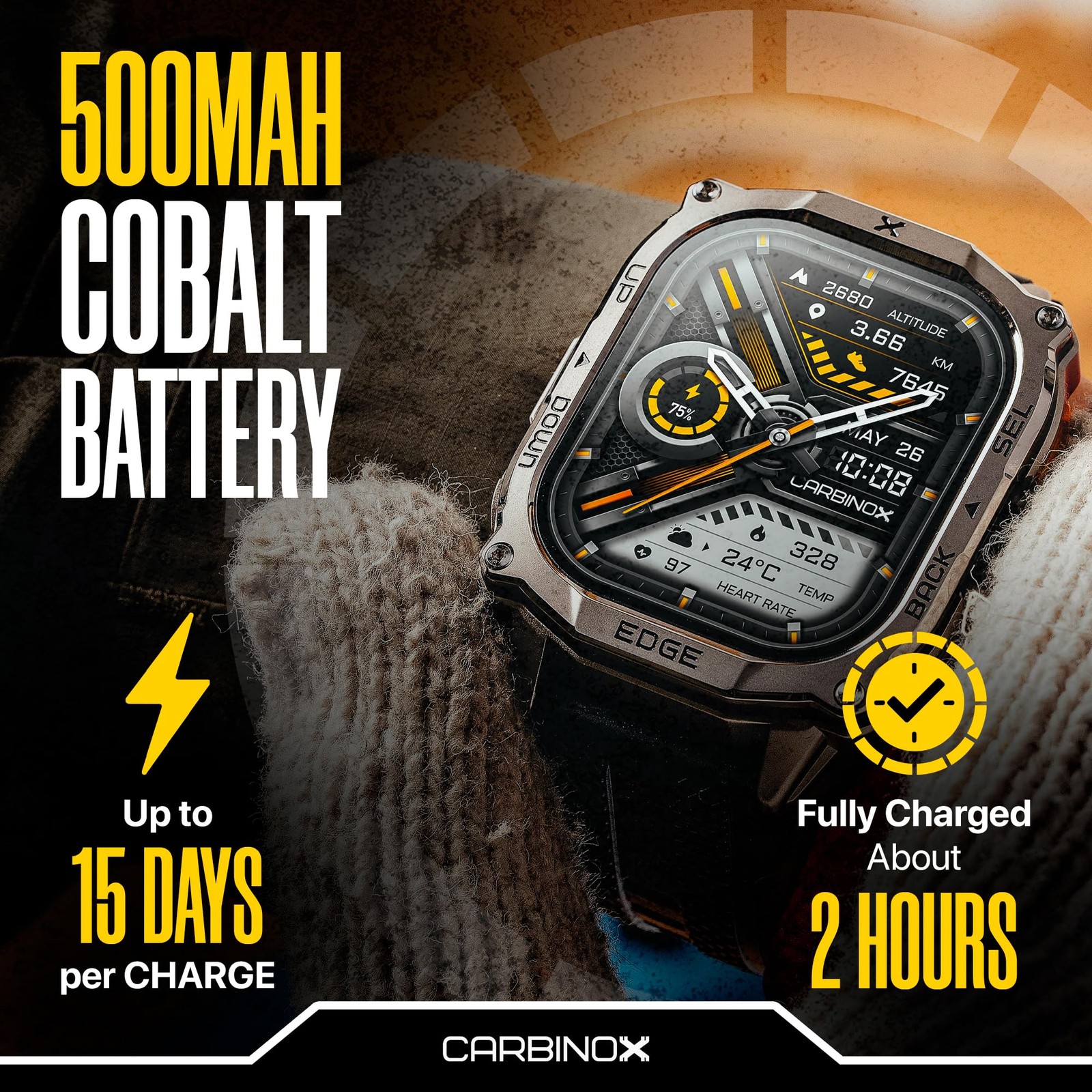 Edge Smart Watch Rugged, 1.96″ AMOLED, Stainless Steel, IP69K/5ATM Fitness tr…