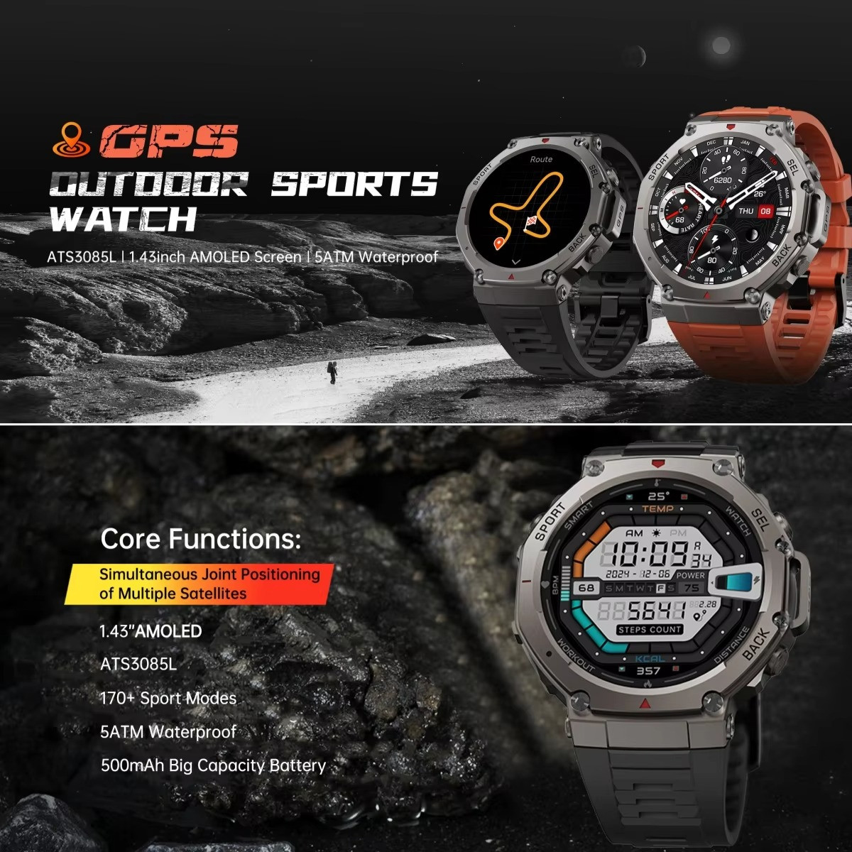 New T-Rex 3 Pro Style Dual-Band GPS Military Smart Watch