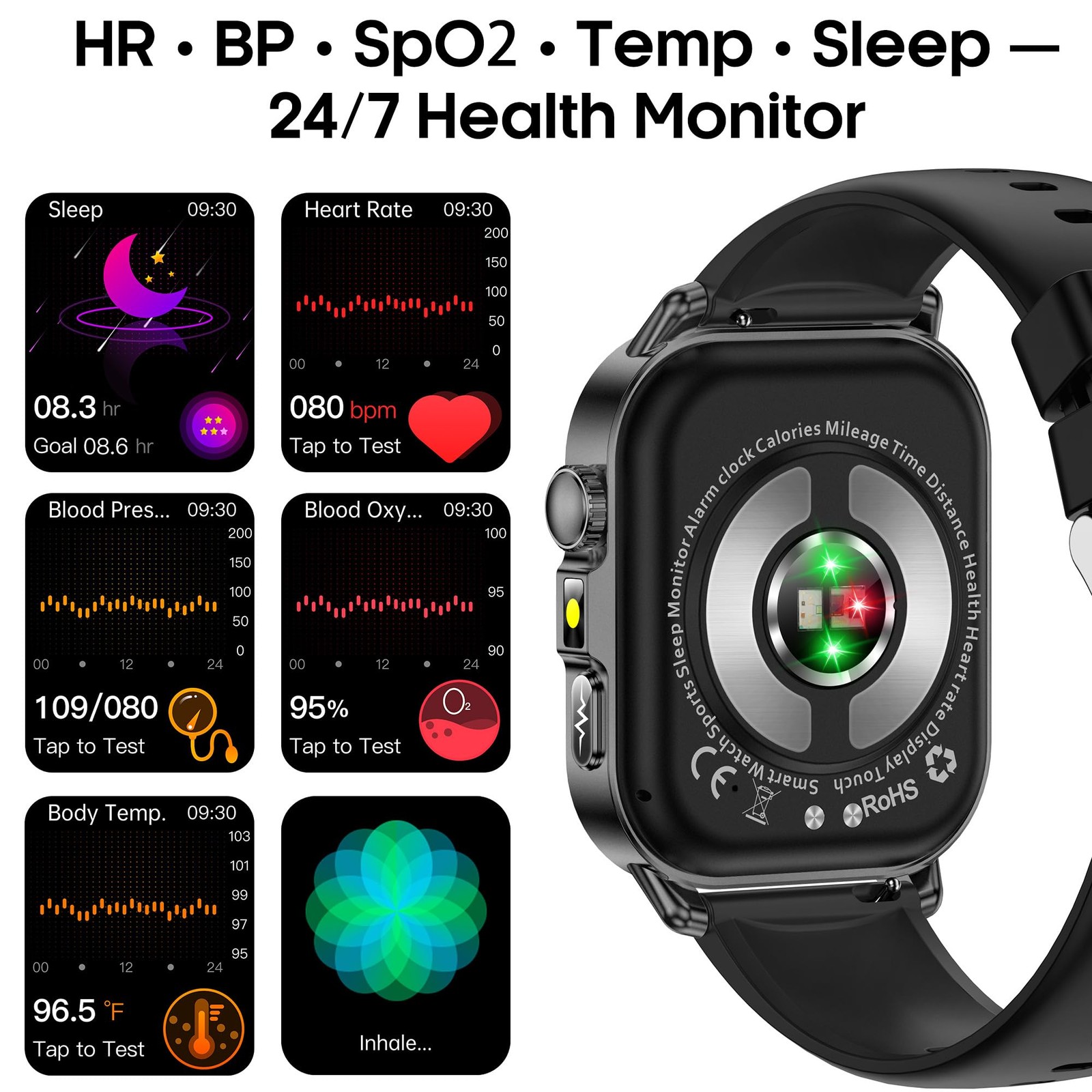 Yowow Bit Smart Watch For Men Women 2.0 Hd Display Blood Pressure Oxygen Heart