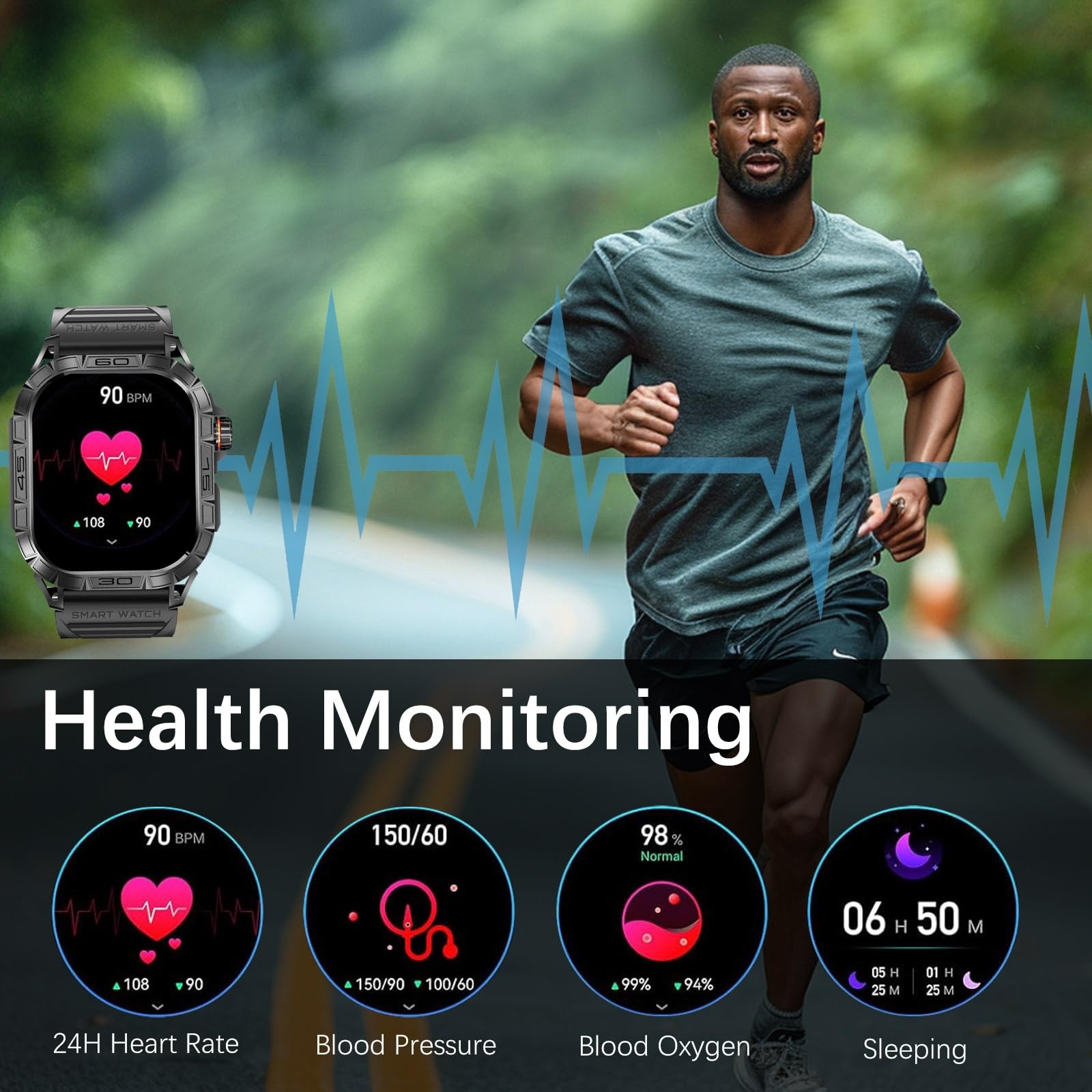 Invyxr Rugged Smart Watch Health Watches For Men Waterproof Smart Watches For