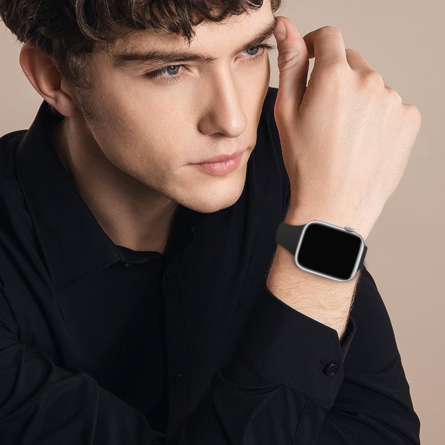 Narrow Black Silicone Band for Apple Watch Series 7, 38mm 40mm, Soft Sport Strap