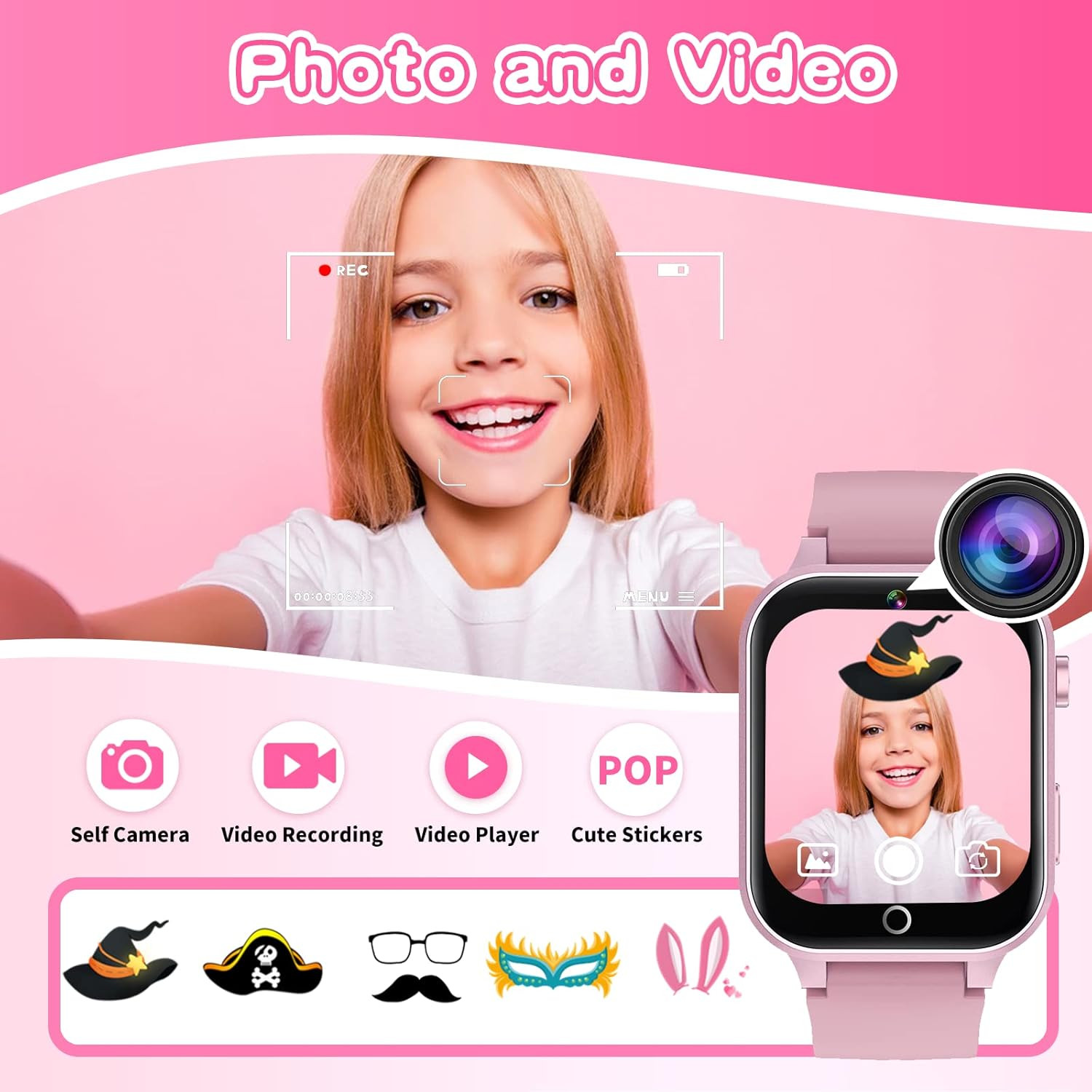 Kids Smart Watch Gift for Girls Age 5-12, 39 Games HD Touch Screen Watches with