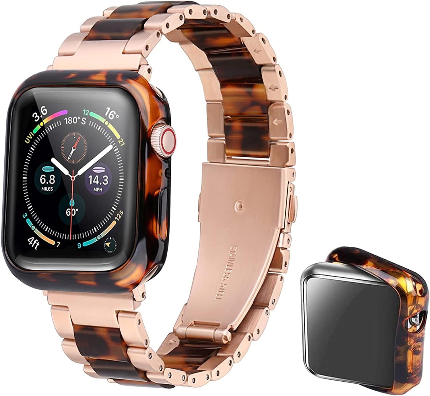 Stainless Steel Resin Strap Bumper for Apple Watch 46mm 45mm 44mm 42mm 41mm