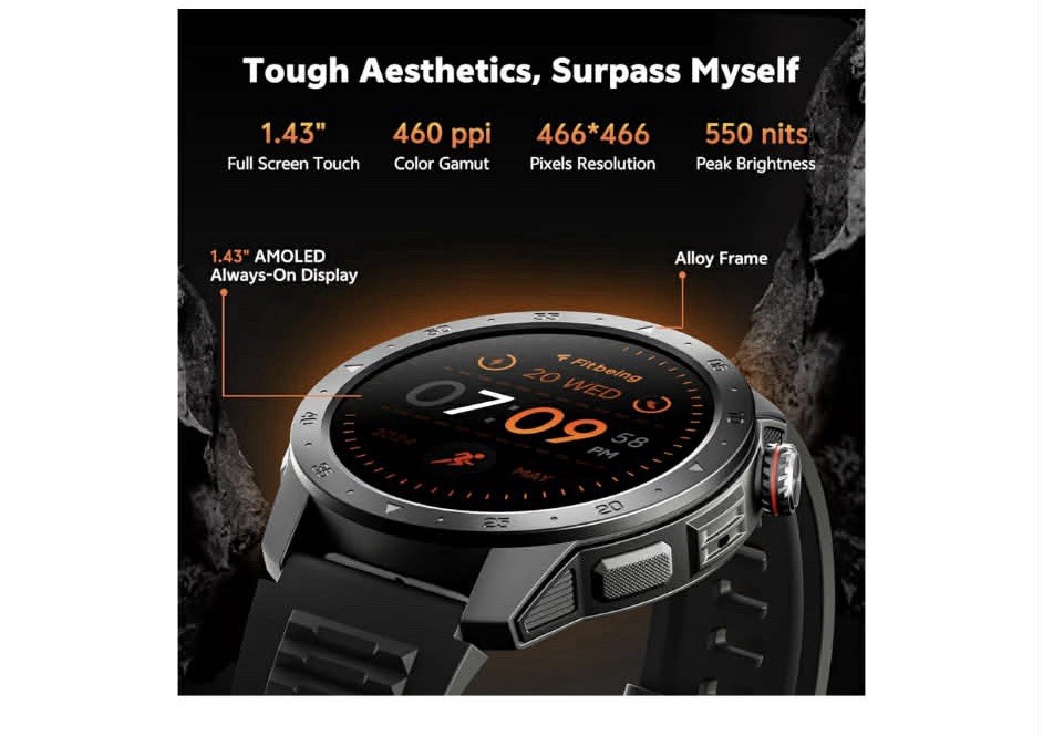Wesocfit GTX2 GPS Smart Watch Military Smart Watches for Men Built-in GPS Gray