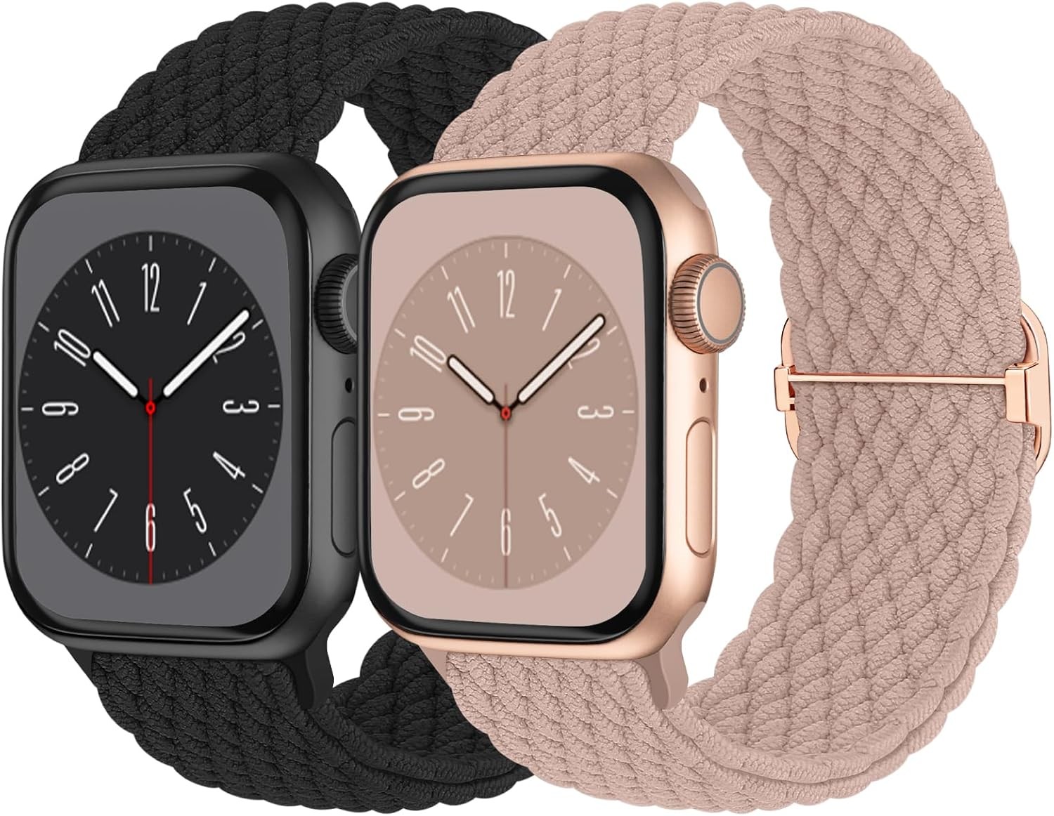 Adjustable Braided Solo Loop Band for Apple Watch 38mm 40mm 41mm, Black/Pink