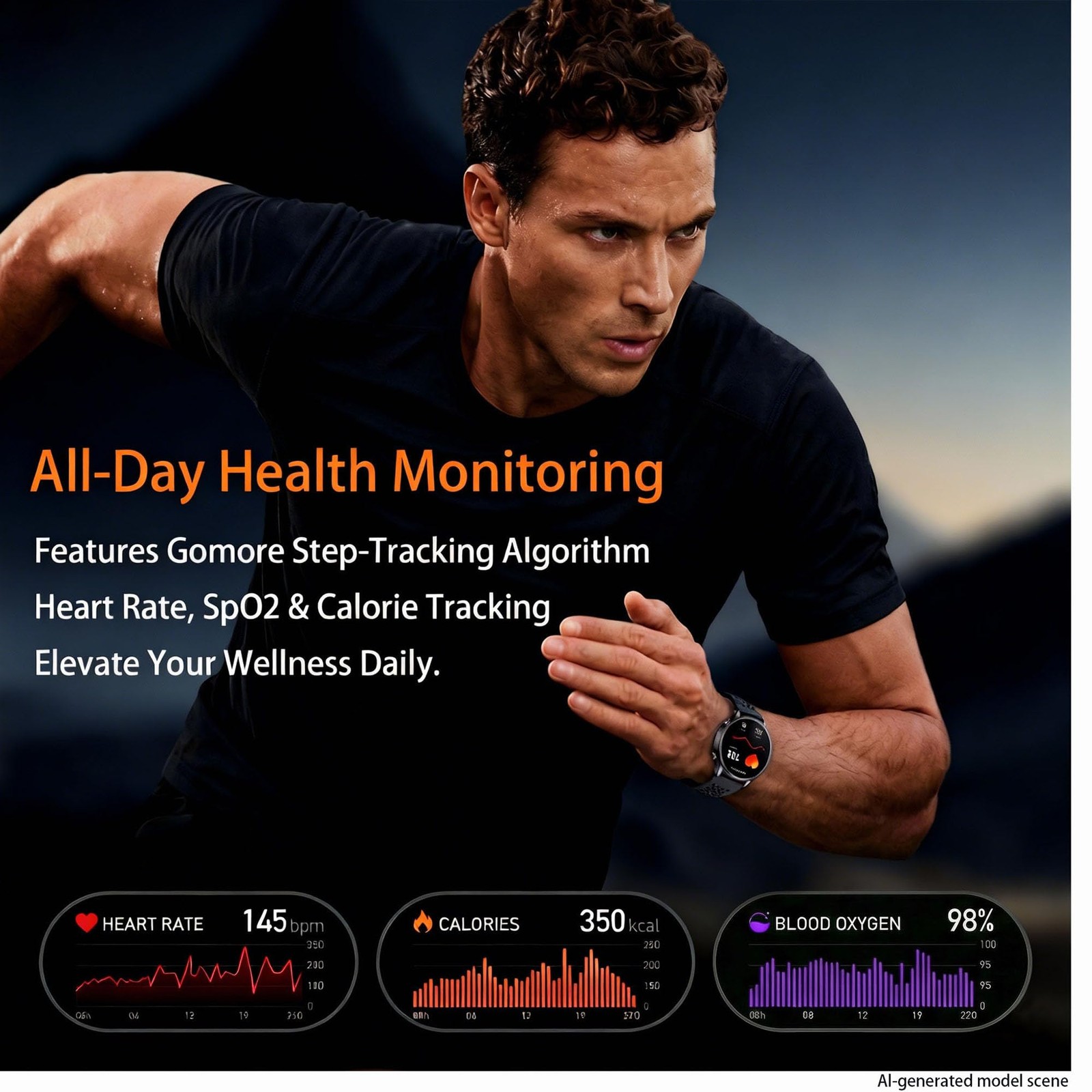 for Men, 1.43″ AMOLED, Built-in GPS, Black
