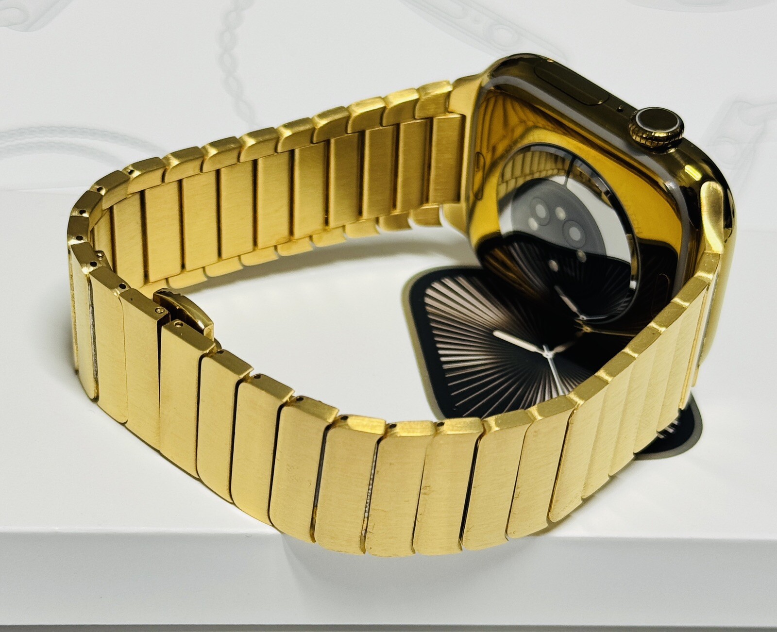 Custom Anodized Bright Gold 46MM Apple Watch SERIES 11 Gold Plated Link Band