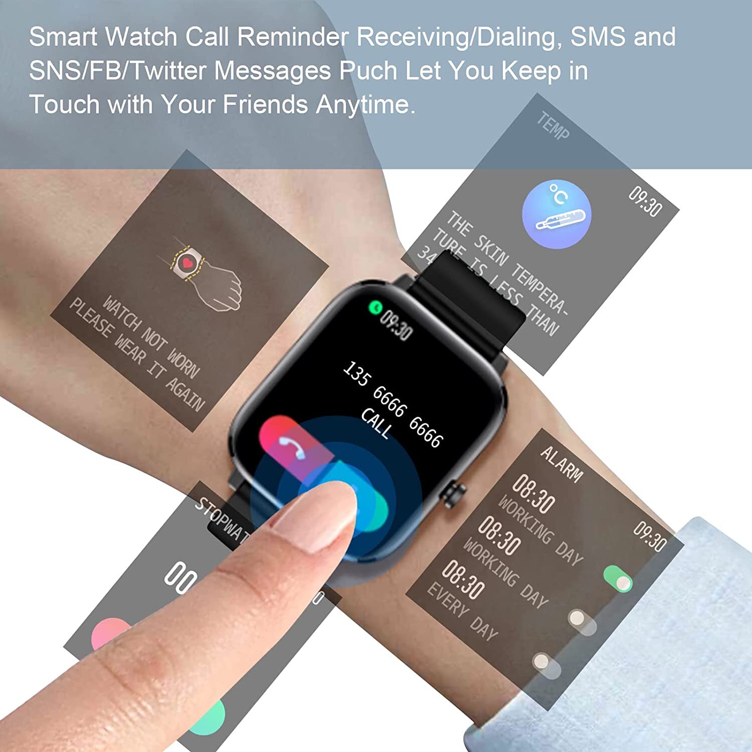 Smart Watch, 1.7“ Full Touch Screen with Bluetooth Call with Sleep/Heart Rate M