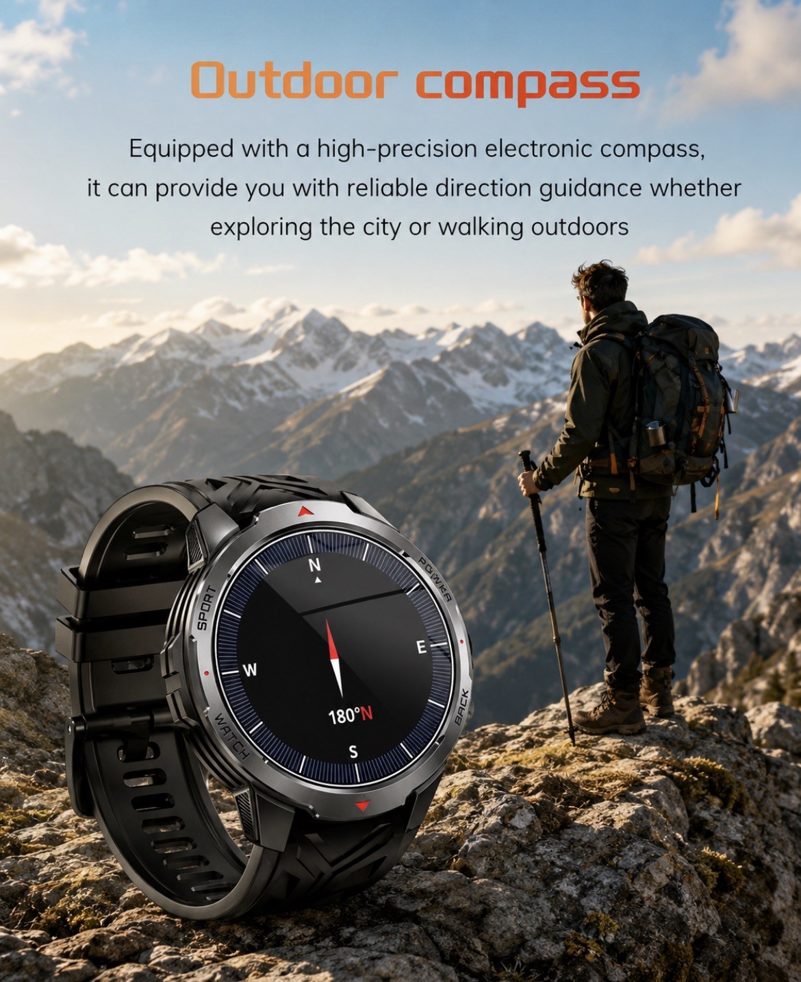 Smartwatch Flashlight 3ATM Waterproof Fitness & Health Tracker, Multi Funct