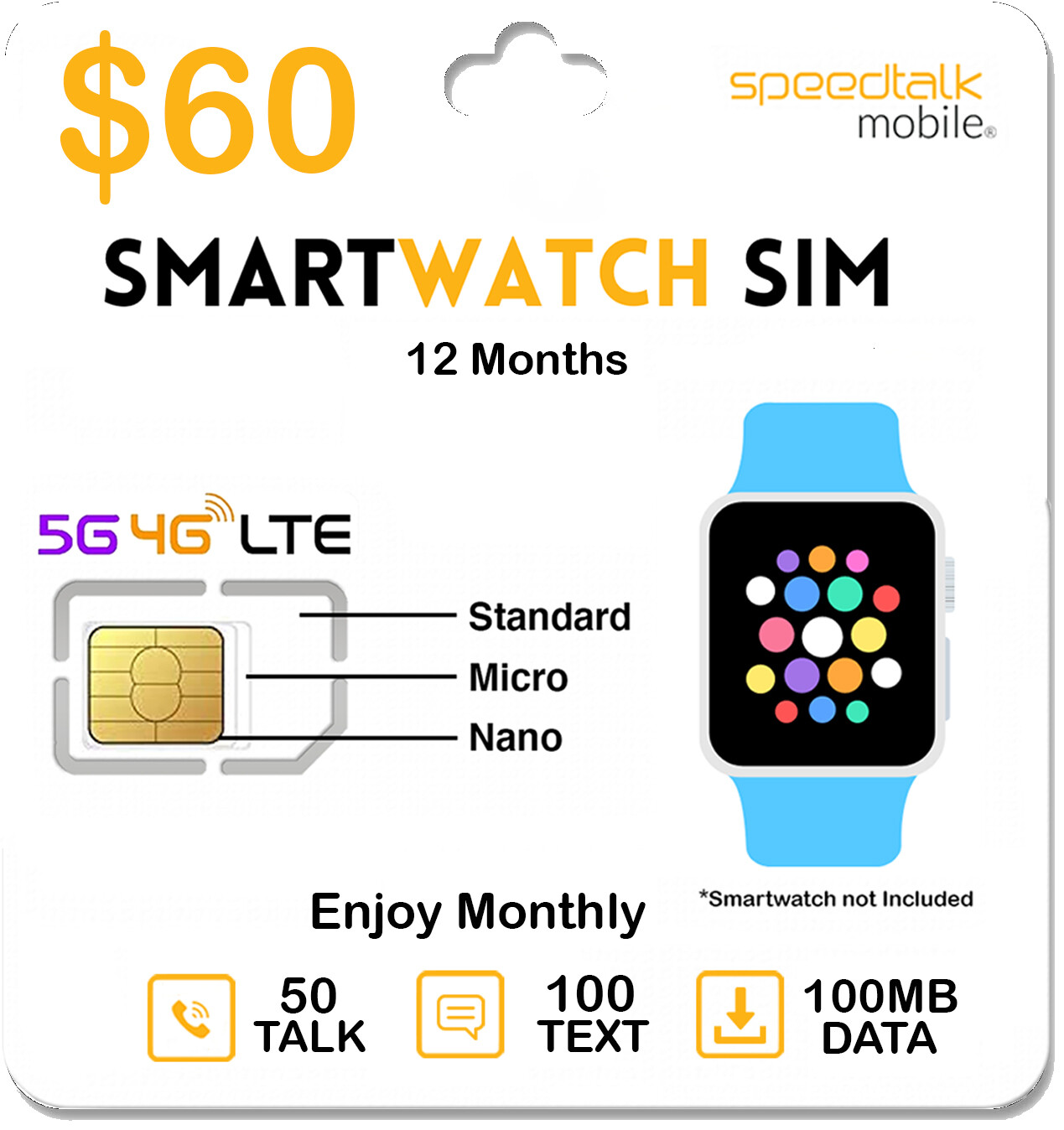 1YR SmartWatch SIM Card 4G LTE GSM Smart watch & Wearables