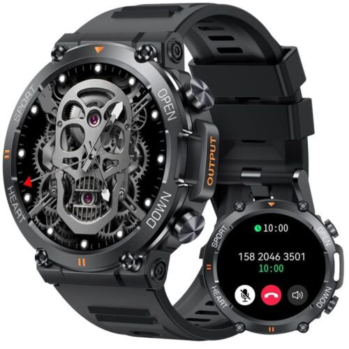 🔥 Military Smart Watch Men (Call Receive/Dial) Rugged Tactical Fitness Tracker