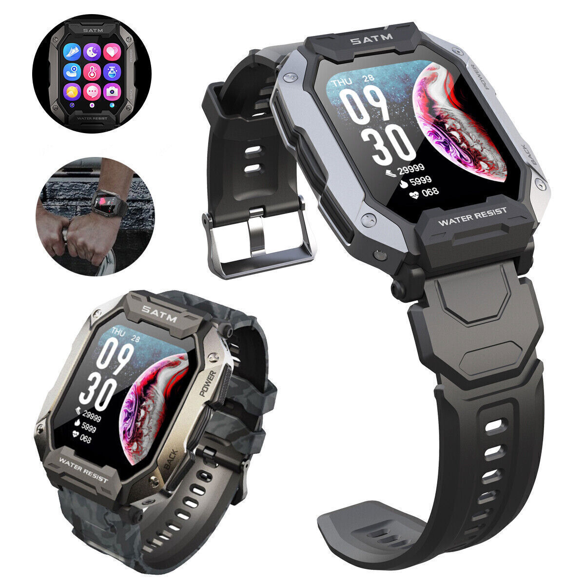 C20 Rugged Sports Smart Watch (Camo Green) – For Hiking/Camping