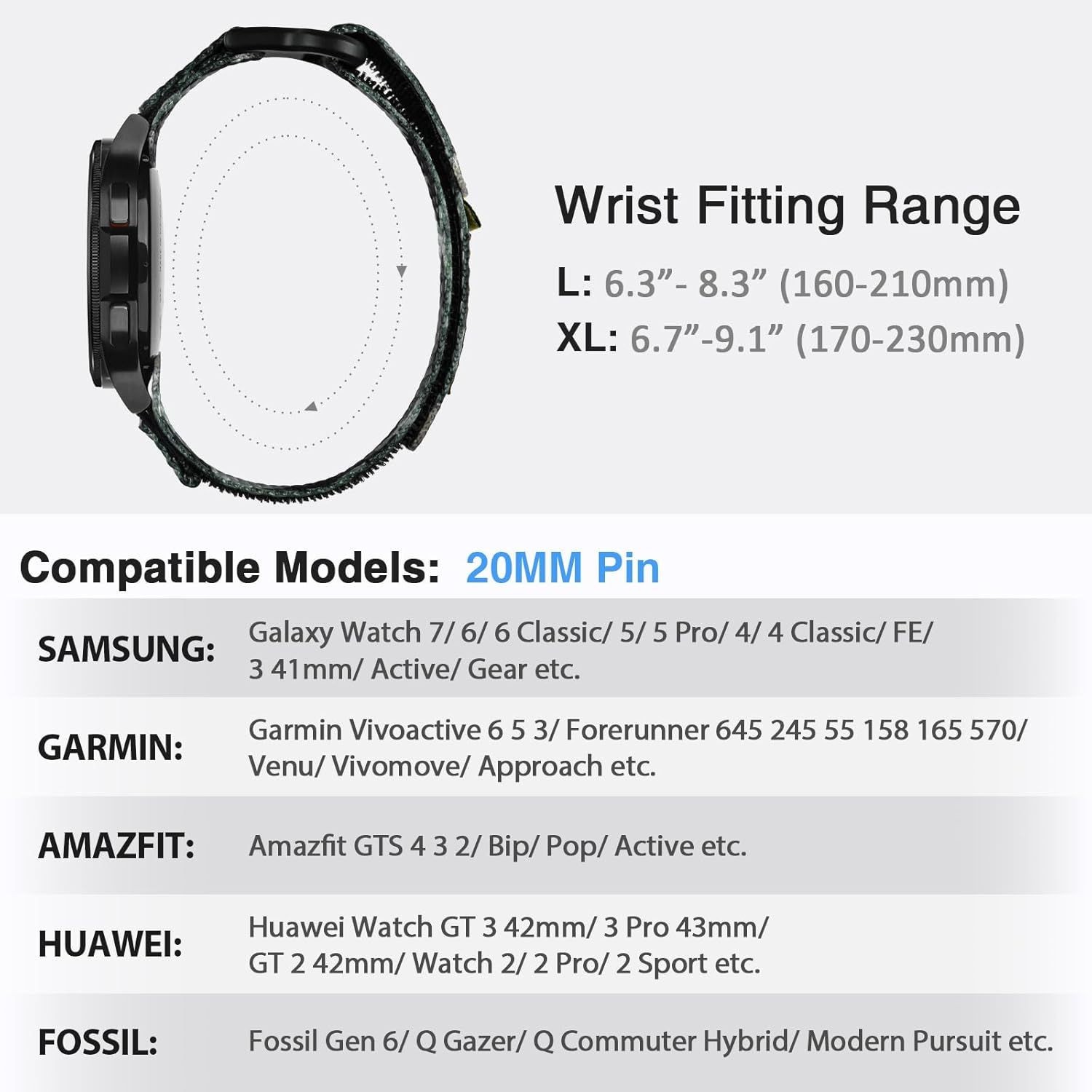 Nereides 20mm Nylon Sports Strap in Green Camo for Samsung Galaxy Watch 7 40mm