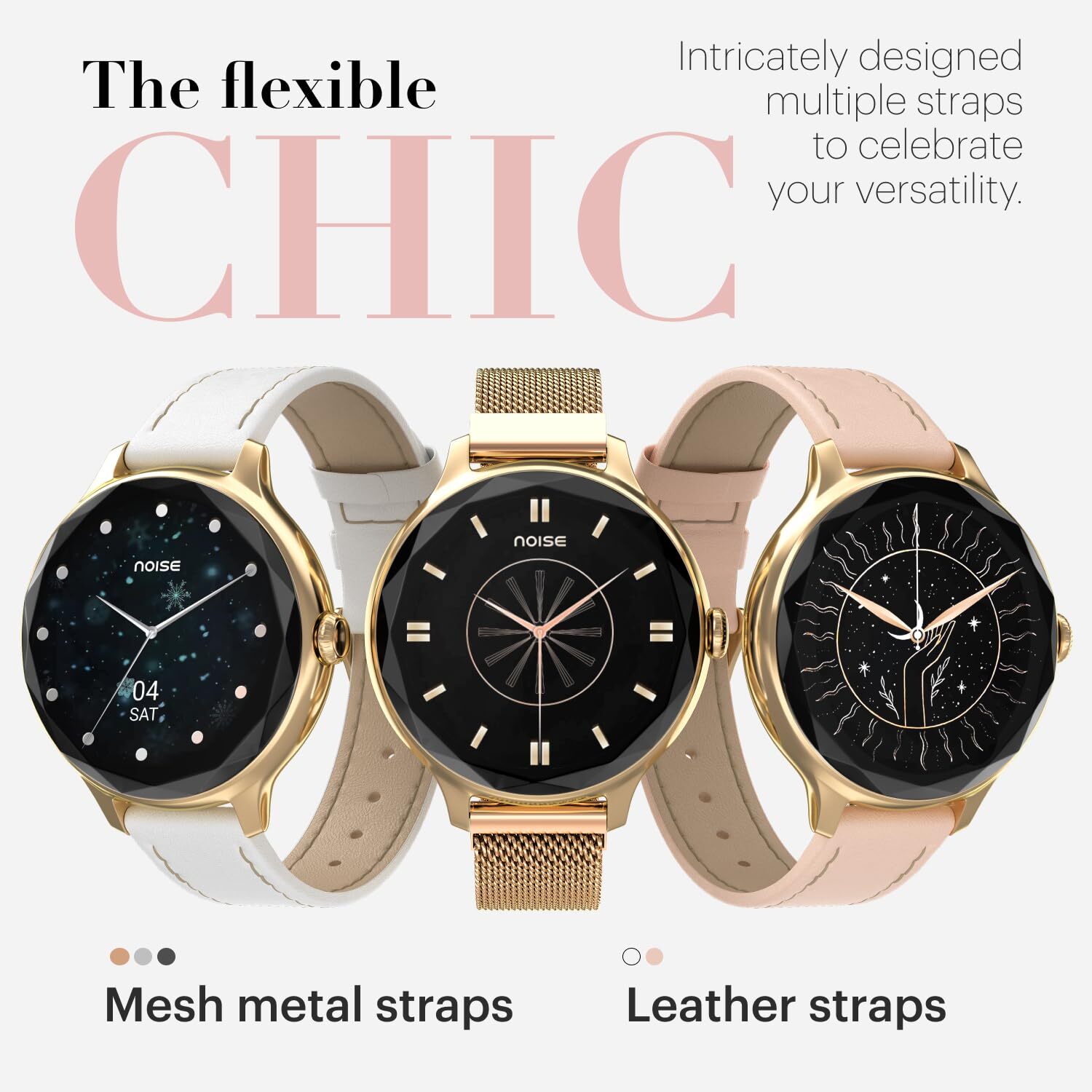 Noise Diva Smartwatch with Diamond Cut dial, Glossy Metallic Finish, AMOLED