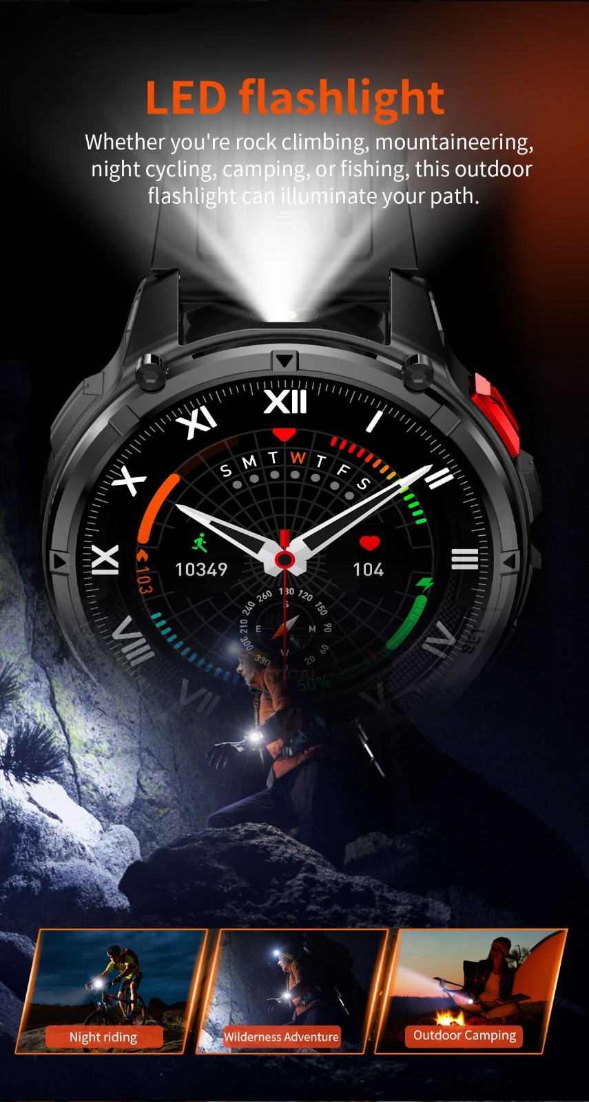 1.7″ Smart Watch Compass 1100mAh 3ATM Waterproof Fitness Tracker BT Call