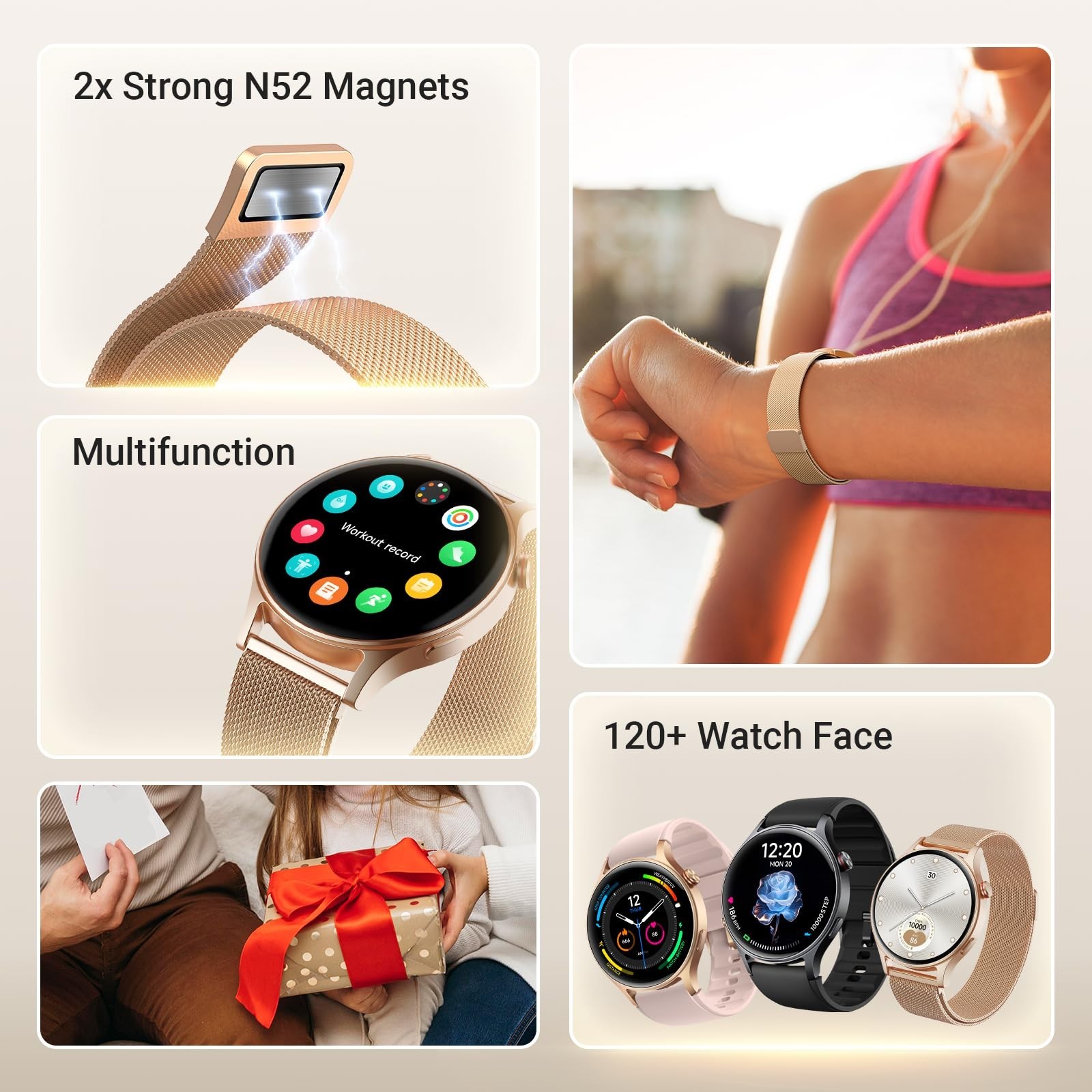 Stylish Smart Watch for Women – AMOLED Touchscreen, Waterproof, Fitness Tracker,